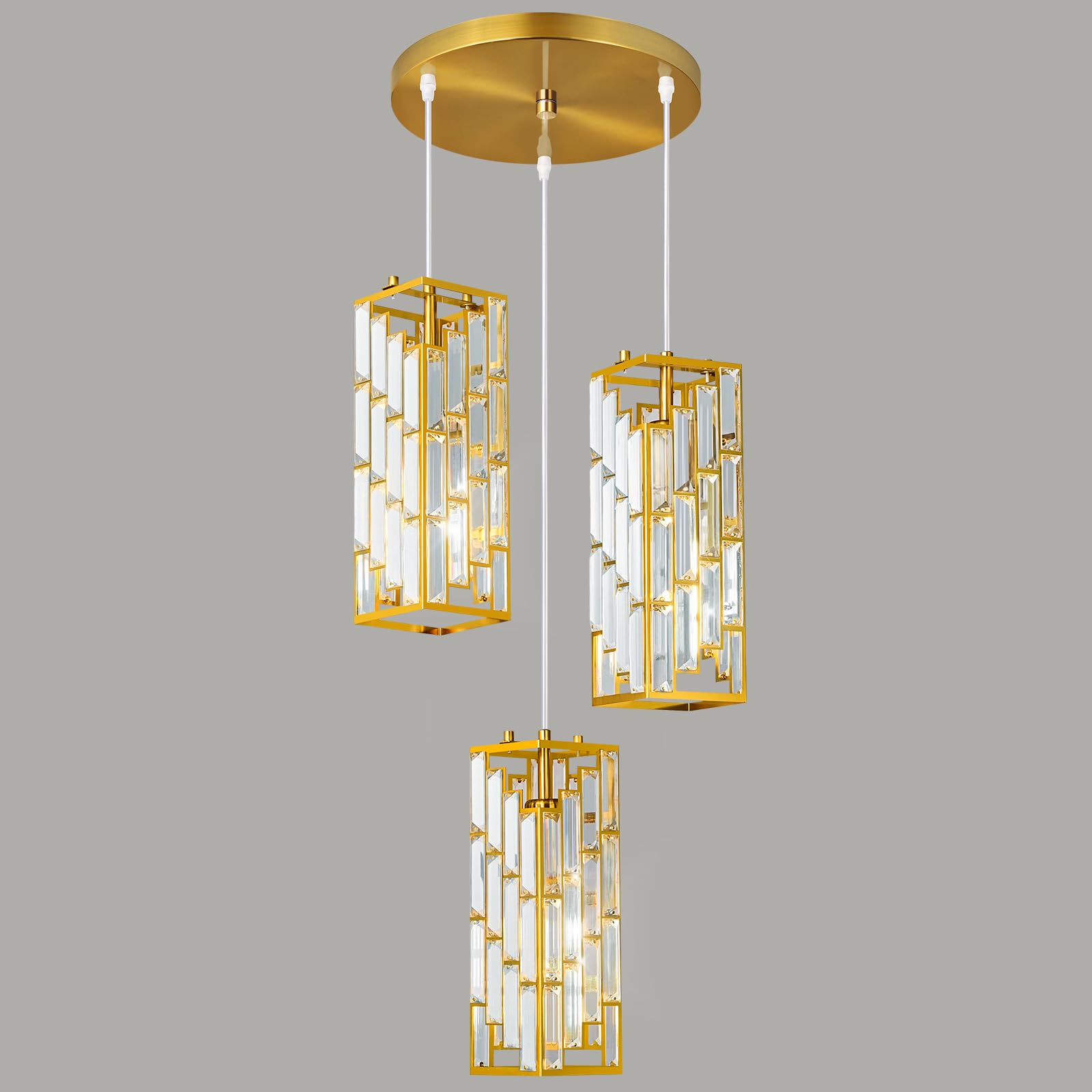 Gold Pendant Lighting Modern Pendant Light, Mini Crystal Chandeliers,Adjustable Pendant Light Fixture for Kitchen Island Dinning Room Bedroom (3 Pack)