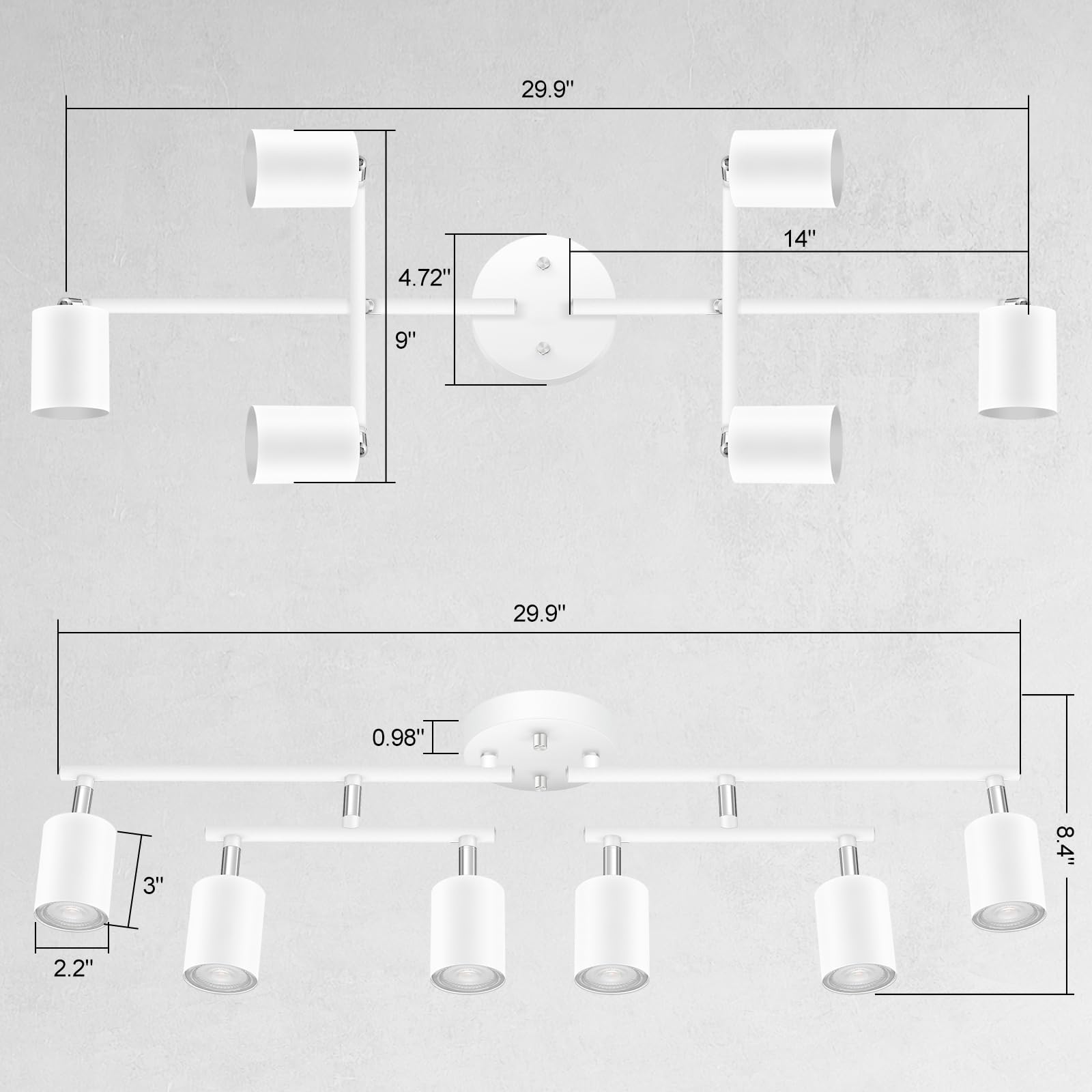 LED 2 Light Track Lighting Kit, Black 2 Way Ceiling Spot Lighting, Flexibly Rotatable Light Head for Kitchen, Living Room, Bedroom, GU10 Bulb Not Included