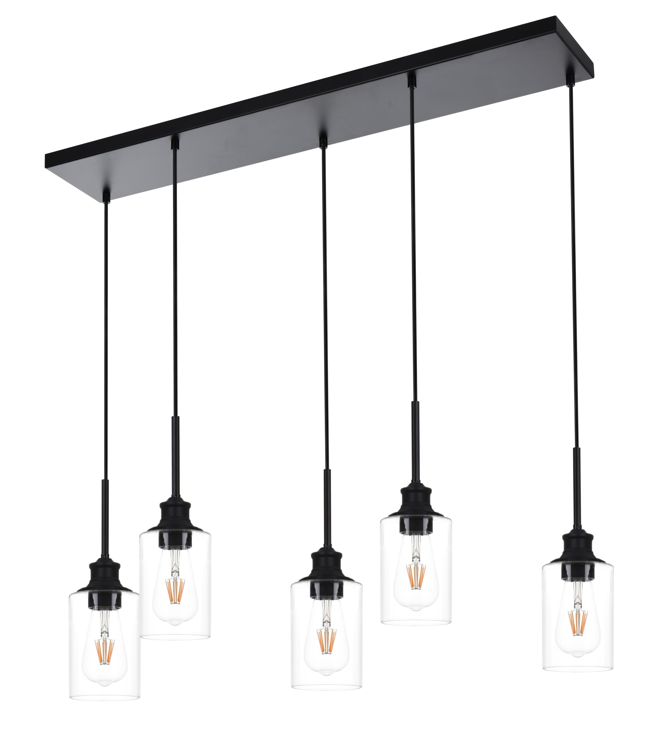 3-Light Kitchen Island Pendant Light Fixtures Hanging Black Farmhouse Pendant Lighting Cluster with Clear Glass Shade, Modern Industrial Linear Chandeliers Light for Dining Room Foyer Hallway