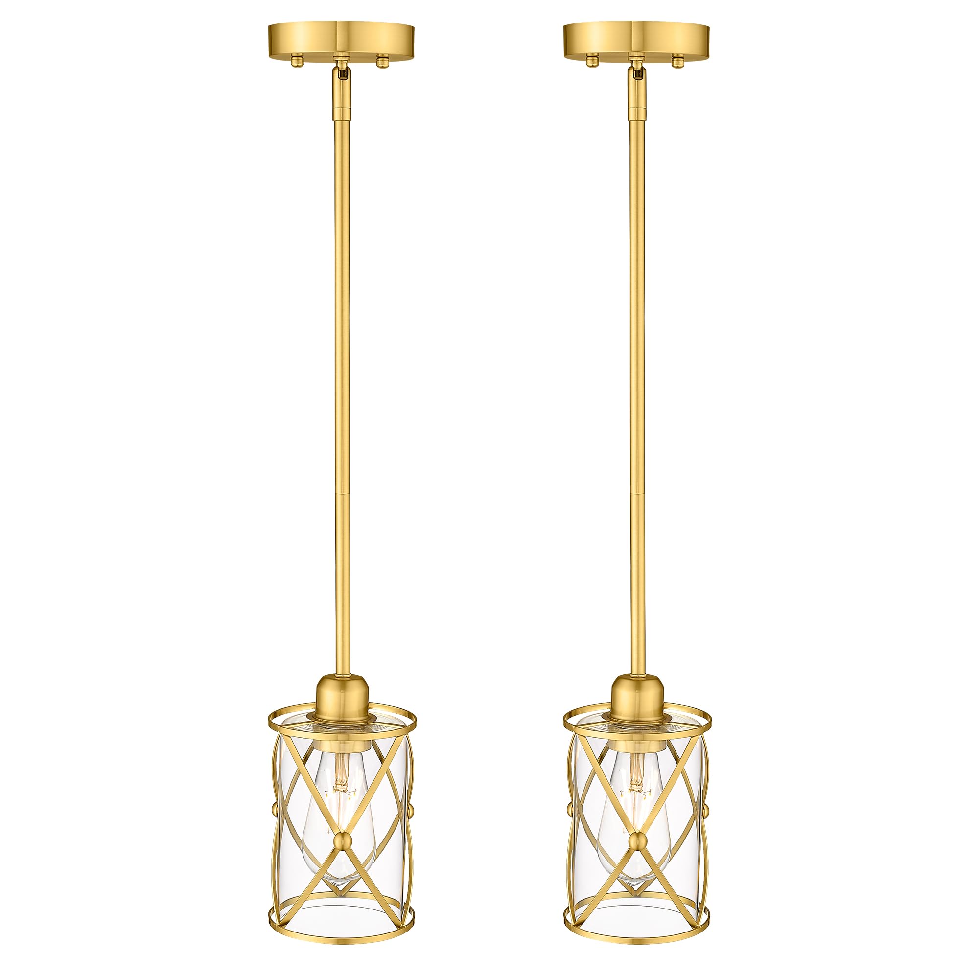 Brushed Gold Pendant Light Fixtures, 3-Light Modern Dining Room Cluster Pendant Light with Milky Glass, Mid Century Cage Hanging Pendant Lighting for Kitchen, Adjustable, CH9176BGW3