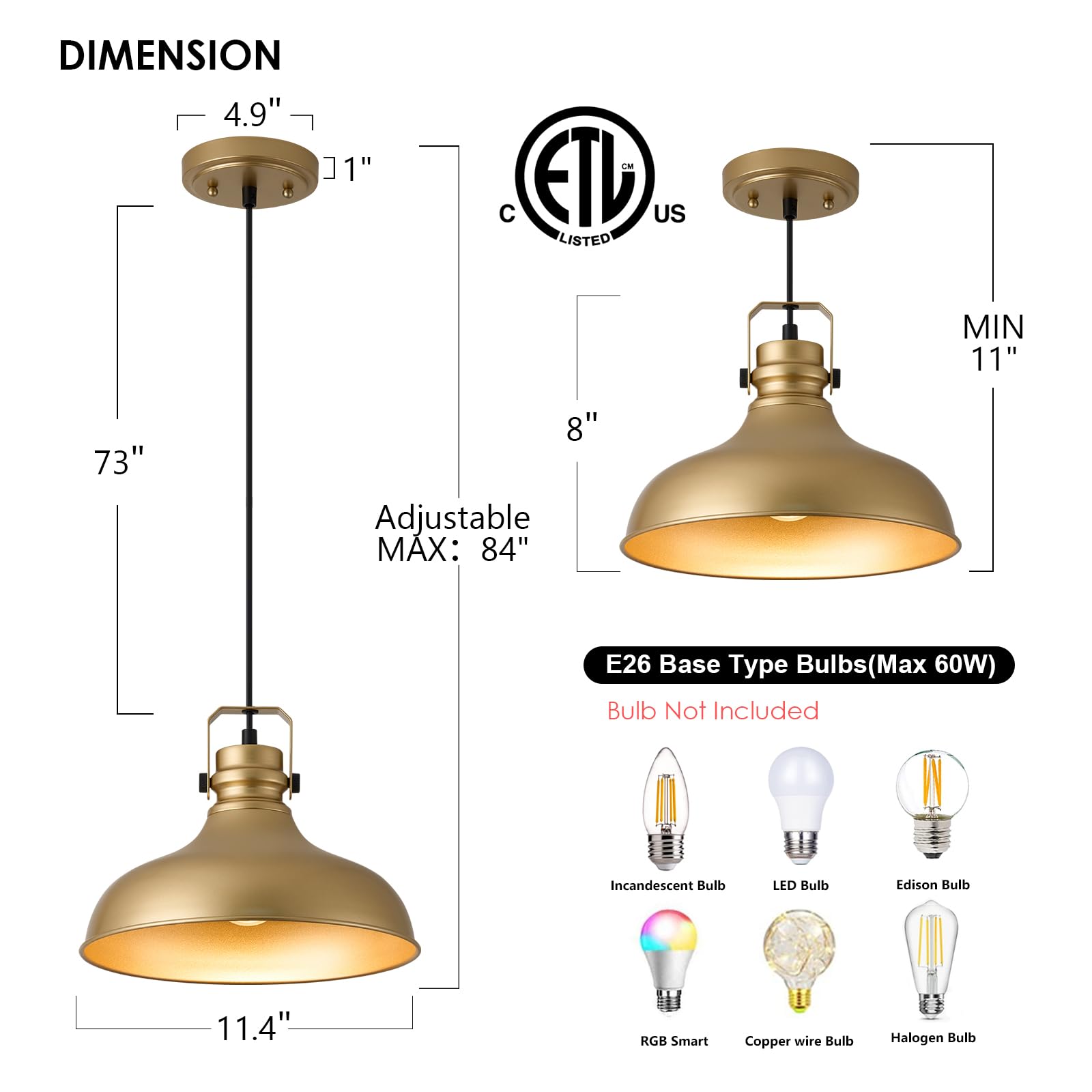 Black Farmhouse Pendant Lights Matte Pendant Lighting for Kitchen Island Industrial Adjustable Height Vintage Dome Hanging Light Fixtures for Barn, Dining Room 3 Packs