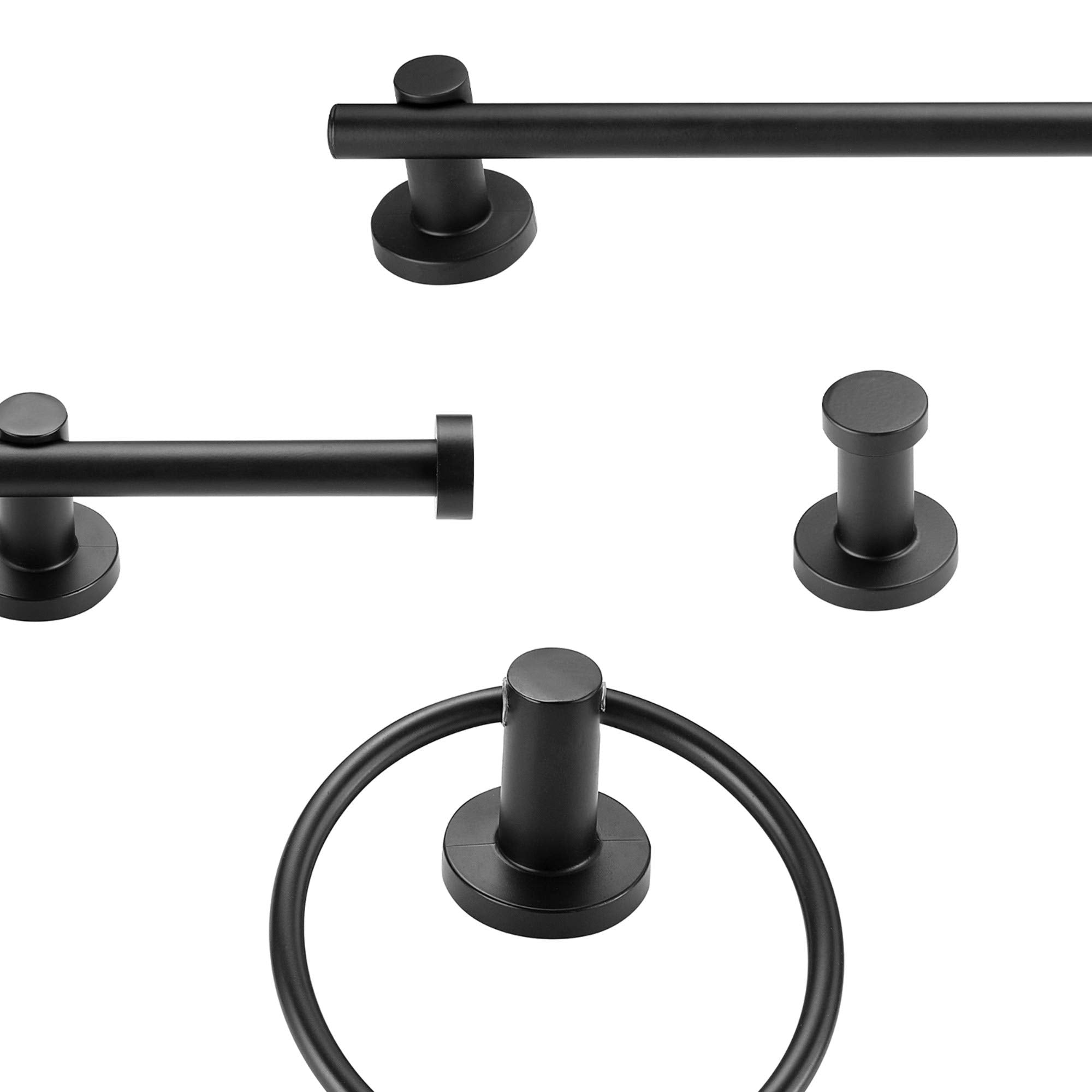 Globe Electric 51710 Bathroom Accessory Set, Matte Black, 3-Light Vanity Light, Towel Bar, Towel Ring, Robe Hook, Toilet Paper Holder, Bathroom Lights Over Mirror, Home Décor, Brooklyn, 5-Piece