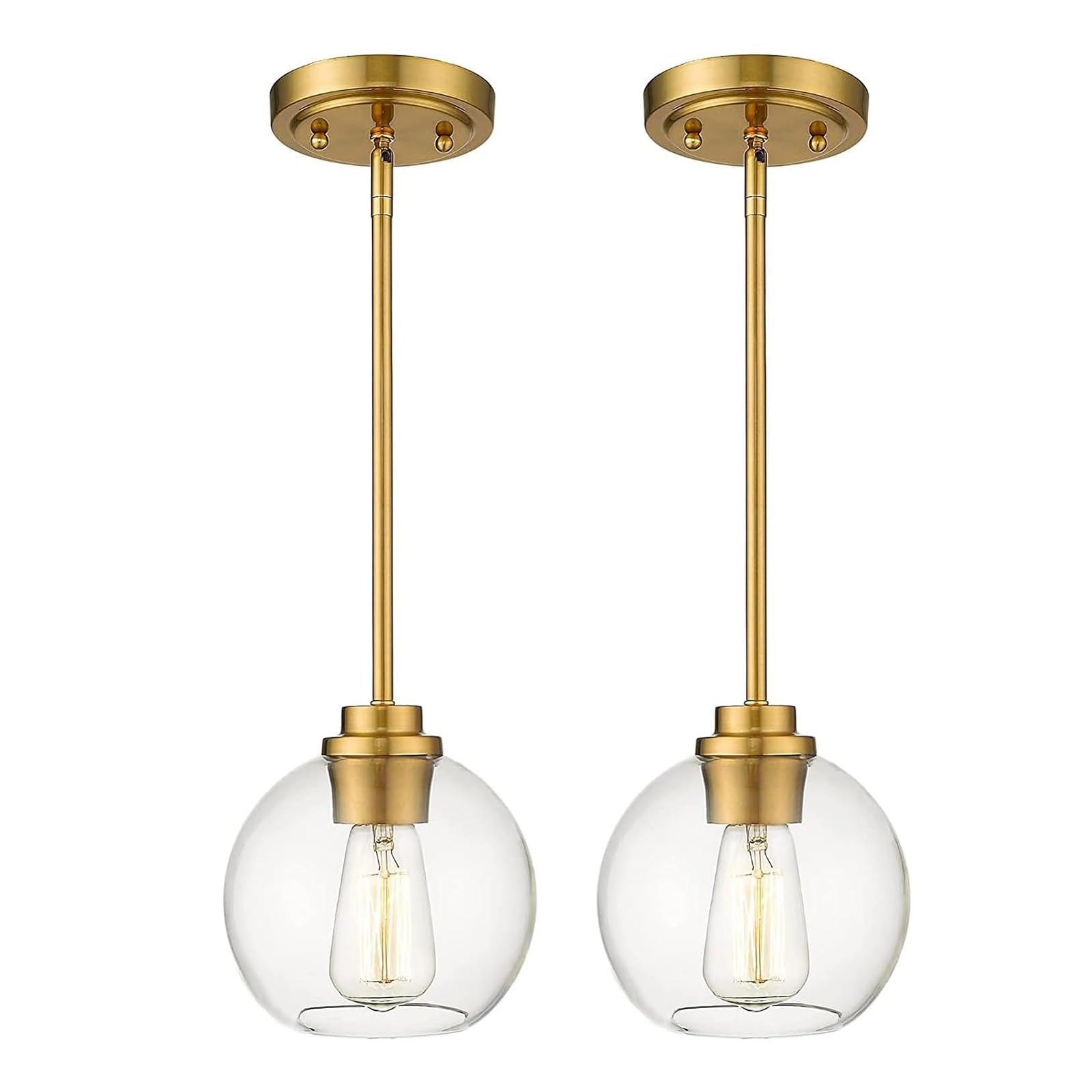 Gold Pendant Light Fixtures,7 Inch Globe Pendant Lights Kitchen Island with Clear Glass, 1 Light Hanging Lights for Kitchen Island, Dining Room, Bedroom, Hallway, Farmhouse