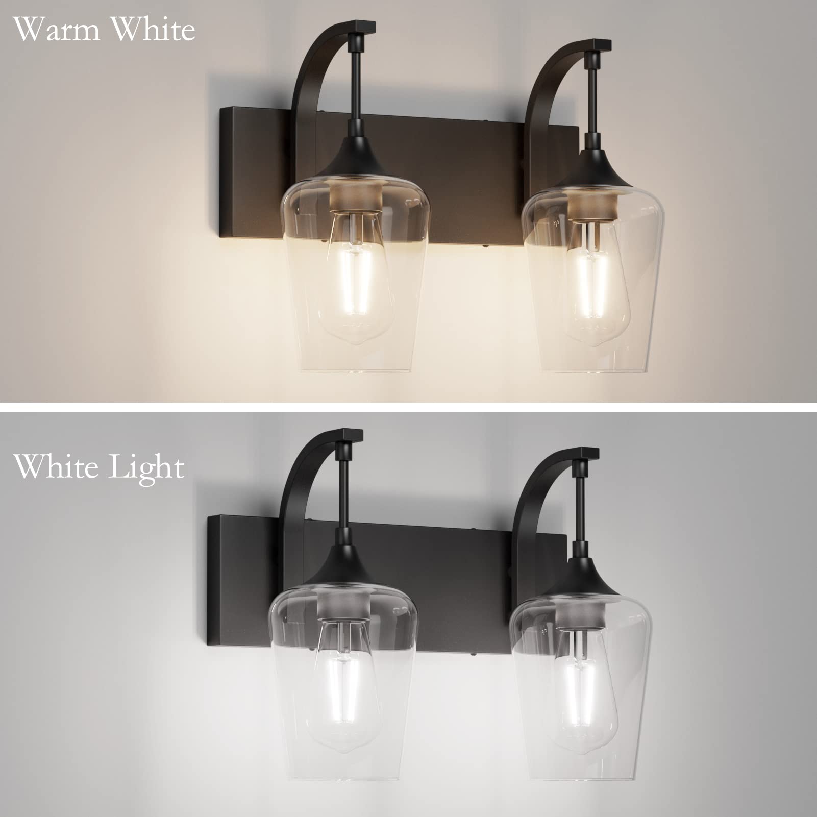 Matte Black Bathroom Vanity Light 4-Lights Industrial Black Vanity Lights Clear Glass Vintage Edison Matte Black Wall Mount Light Fixtures for Bathroom