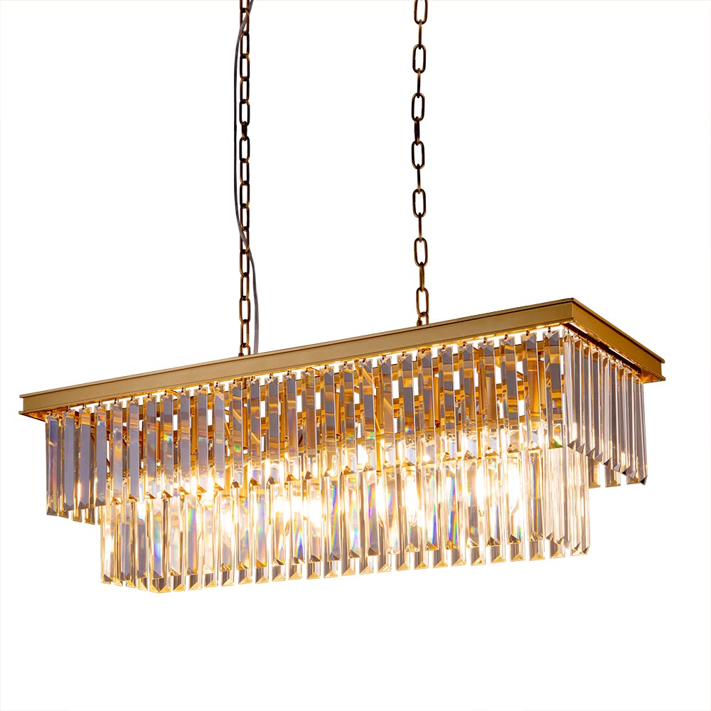 9-Light Crystal Chandelier 34.5 inch, Contemporary Modern Chandeliers Adjustable for Living Room, Dining Room, Pool Table Light, Kitchen Island Lighting (Gold, 34.5 inches)