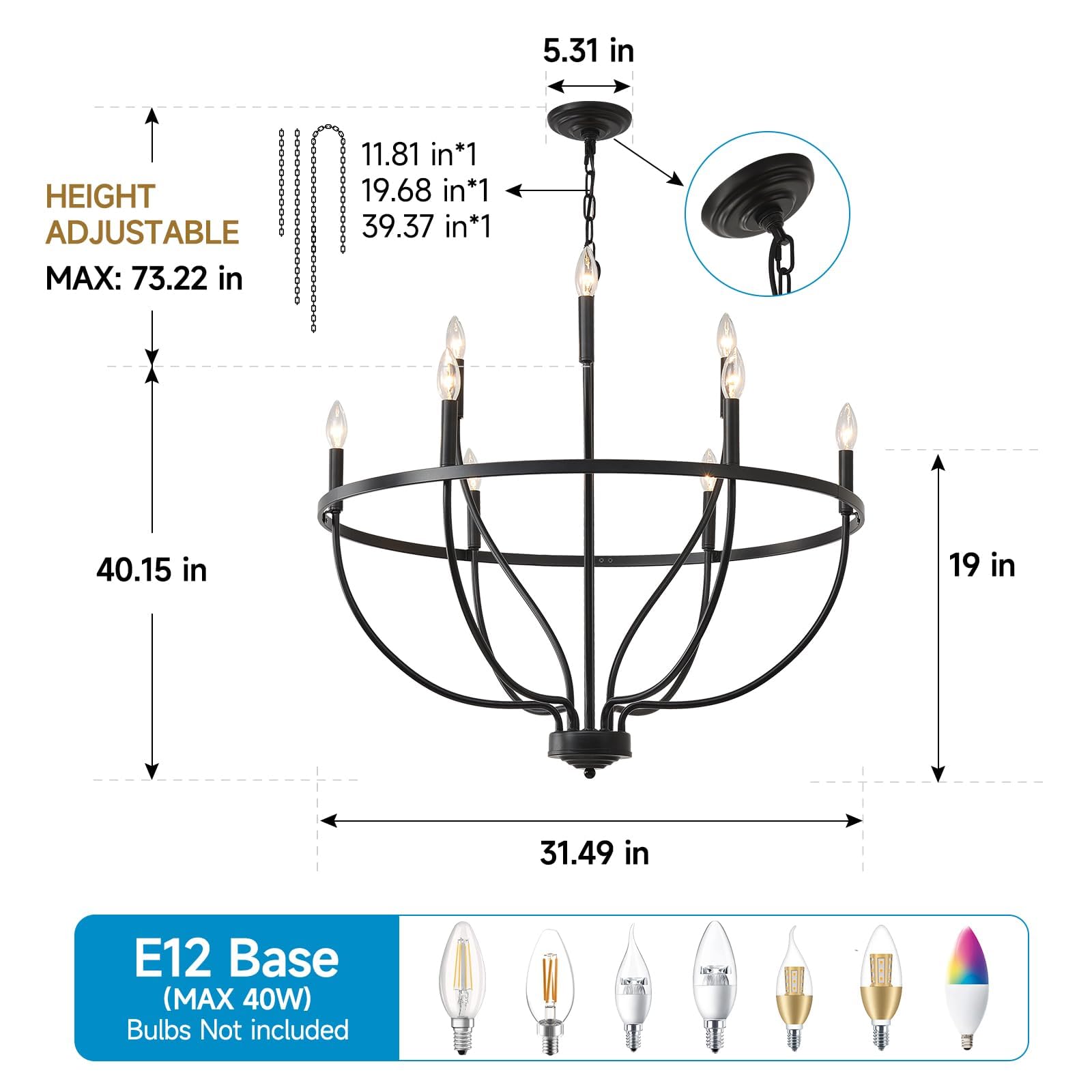 Gold Chandeliers, 6-Light Metal Candle Farmhouse Chandeliers, Rustic Industrial Modern Chandeliers Lighting Fixtures Hanging for Living Room, Kitchen, Bedroom, Dining Room(Bulbs are not Included)