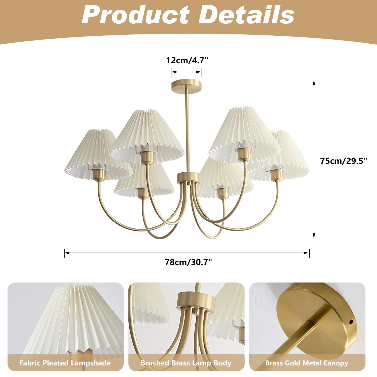 Lighting 3-Lights Pleated Chandelier White Fabric Pendant Light Fixtures Mid Century Modern Gold Sputnik Chandelier Vintage Classic Chandeliers for Dining Room Bedroom