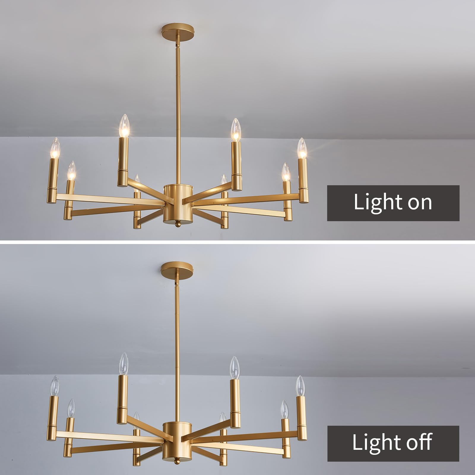 8-Light Gold Candle Chandeliers Modern Farmhouse Ceiling Light Fixture Industrial Lighting for Dining Room Living Room Bedroom Kitchen Island Foyer