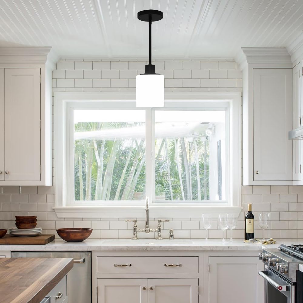 3 Lights Pendant Lighting for Kitchen Island,3 Tier Linear Pendant Chandeliers with 1 Base,Modern Farmhouse Island Light with Clear Glass,Adjustable (Black Island 3 Tier Stem Rod)