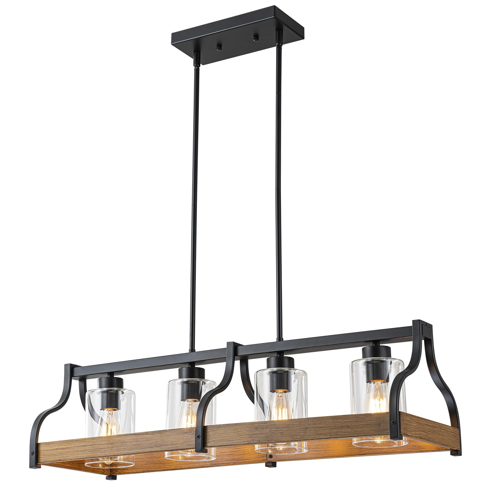 Farmhouse Kitchen Island and Dining Room Chandelier,Rustic 4-Light Linear Pendant Light Fixture with Adjustable Height and High Brightness,Black Industrial Hanging Light