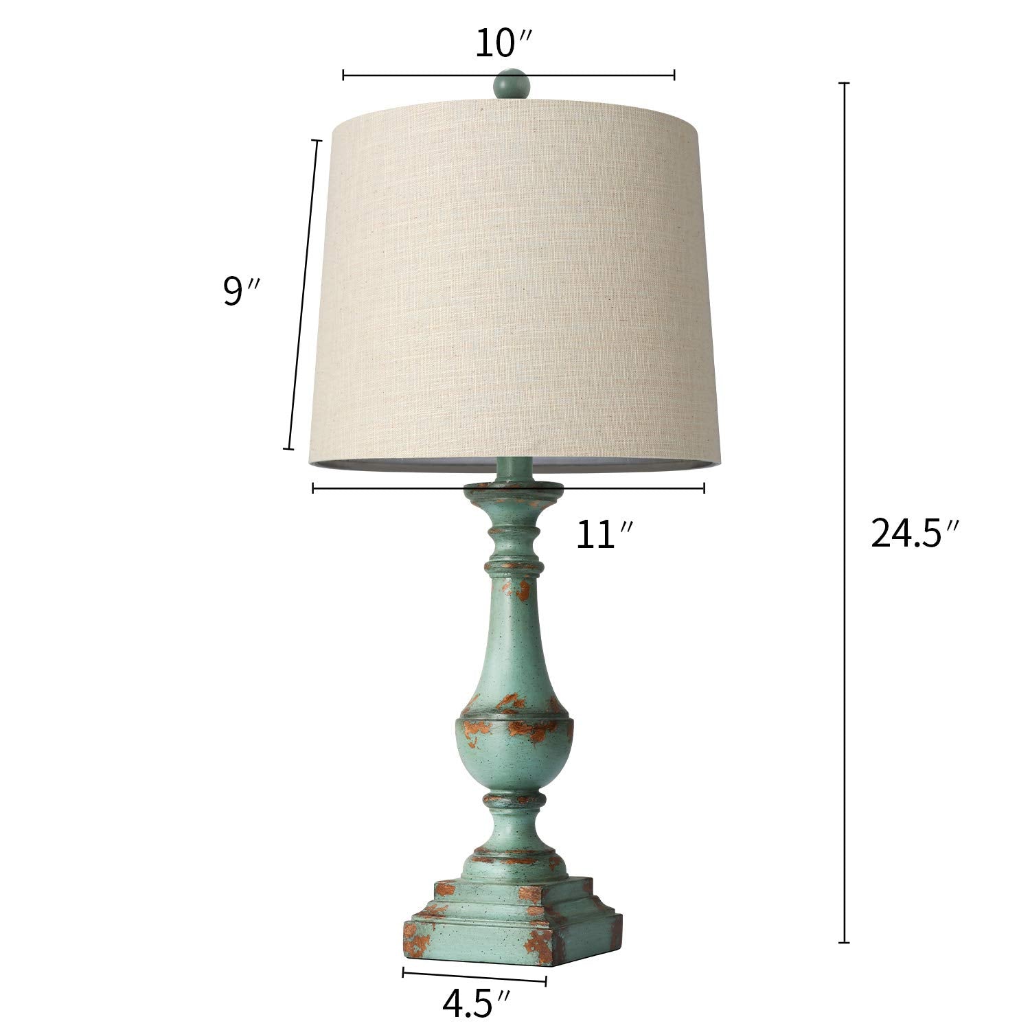 24.5" Mid Century Single Table Lamp for Living Room Farmhouse Linen Bedside Lamps for Bedroom Kids Room Dorm Office Rustic Lamps for End Table Nigntstand Resin