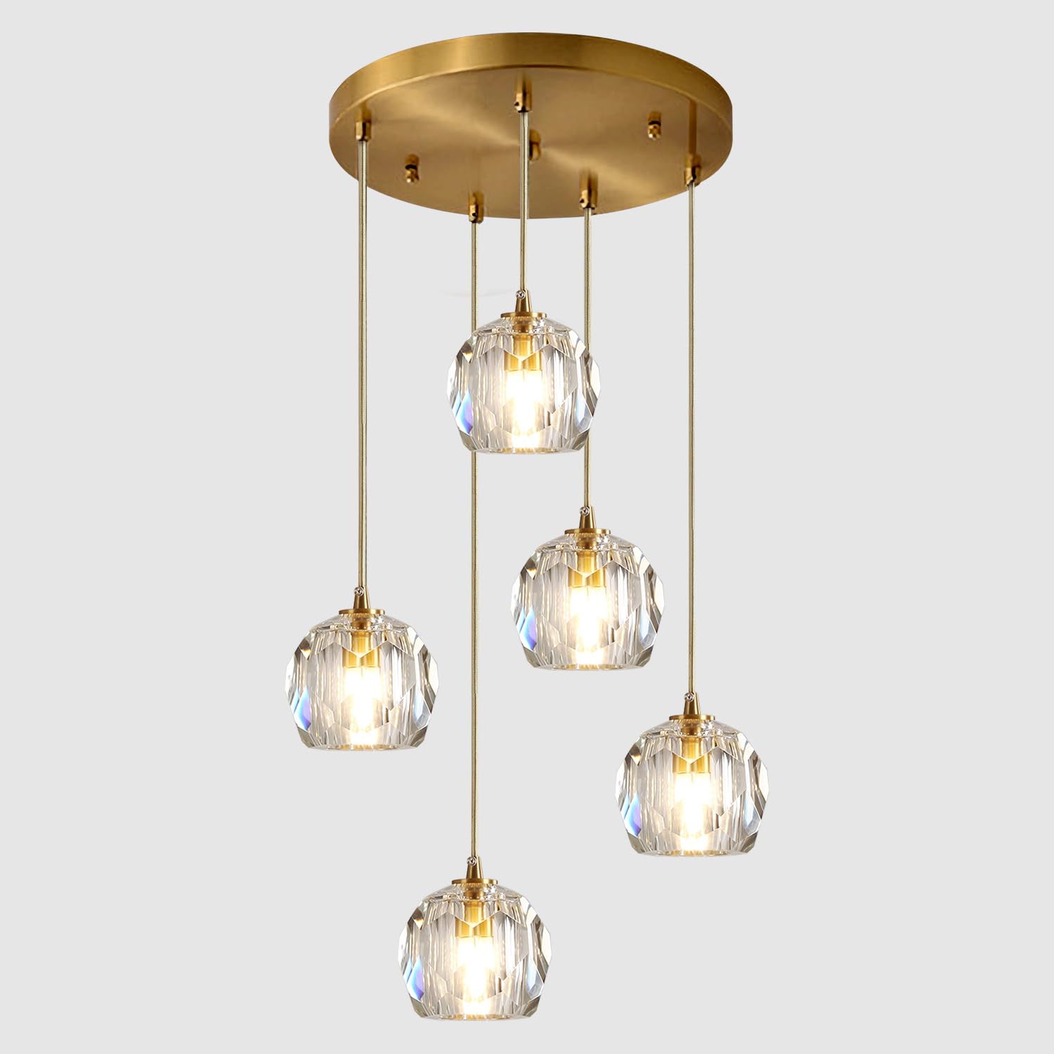 3-Light Cluster Pendant Lighting Crystal Chandelier Gold Hanging Pendant Light Fixture Mid Century Modern Multi Light Pendant Lighting for Dining Room Kitchen Island Bedroom