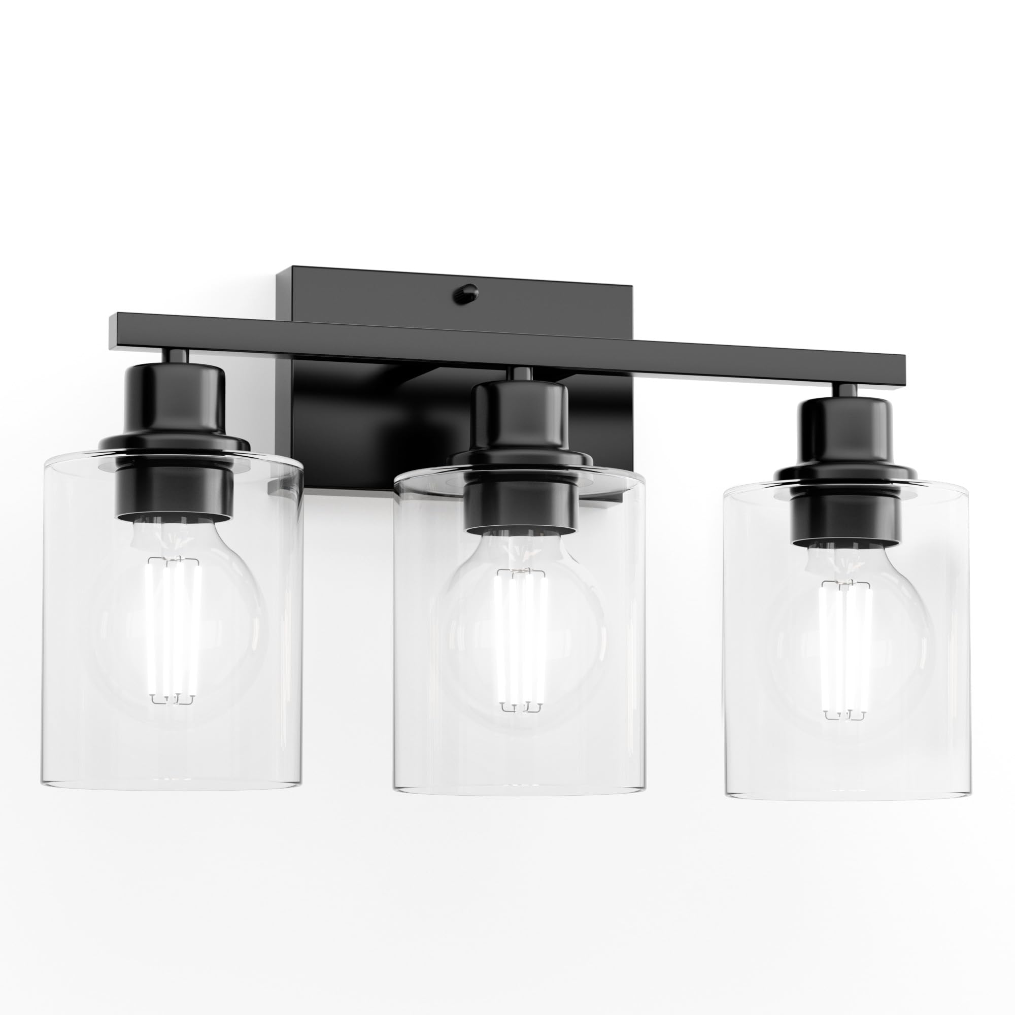 Bathroom Lighting Fixtures Over Mirror Brushed Nickel, Rustproof 3-Light Vanity Lights for Bathroom, 18Inches Modern Wall Sconces E26 Base, Transparent Clear Glass Shades, Bulbs Not Included