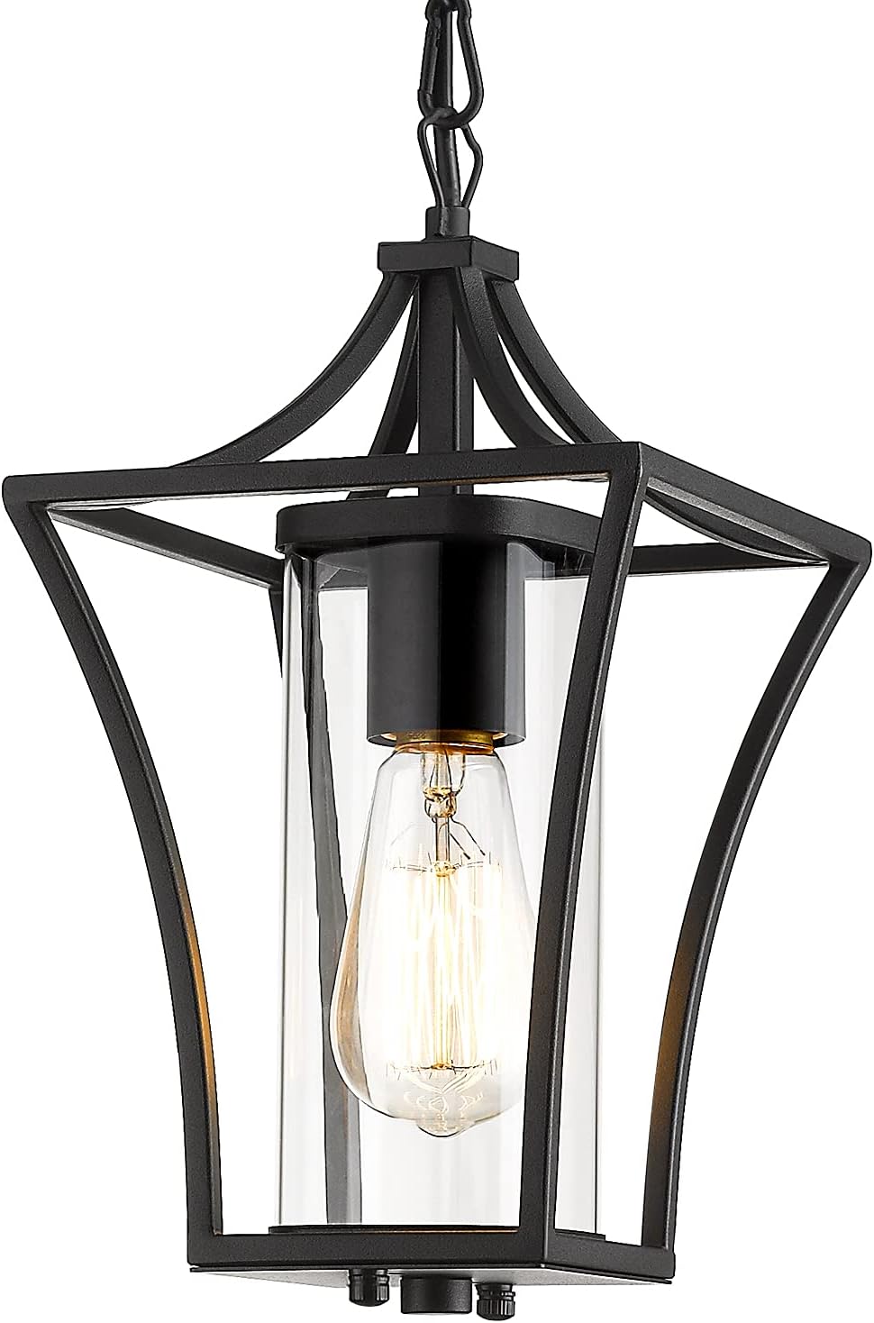 Outdoor Pendant Lights for Porch,Exterior Hanging Light Fixtures,Outdoor Lantern Pendant Light in Textured Black Finish w/Clear Glass Panel - 2451-1H