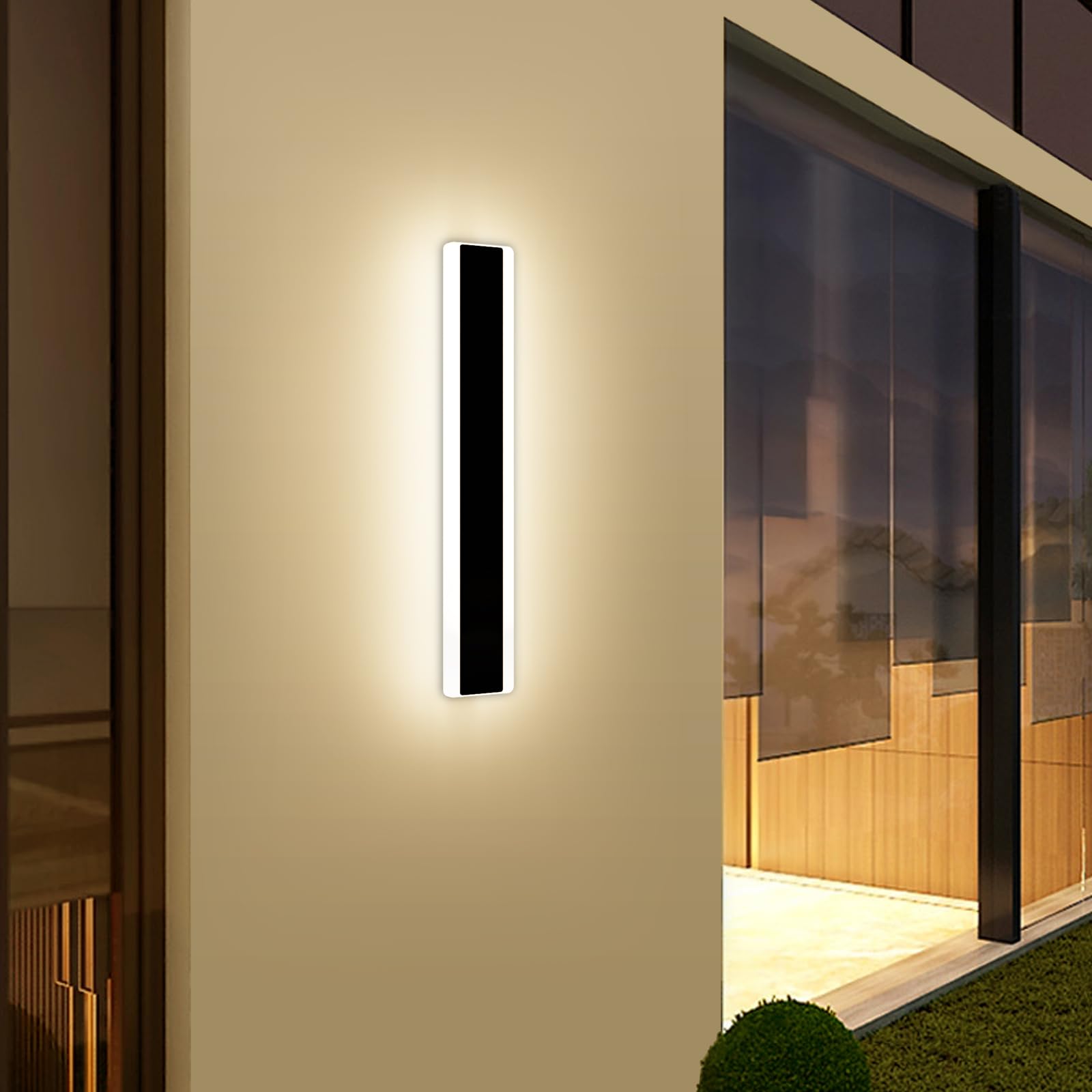 Modern Outdoor Wall Light, 11.8inch Wall Sconces with 3 Lights Color 3000K/4500K/6000k, IP65 Waterproof Black Minimalist Outside LED Strip Lights for Garage, Patio, Balcony, Fence