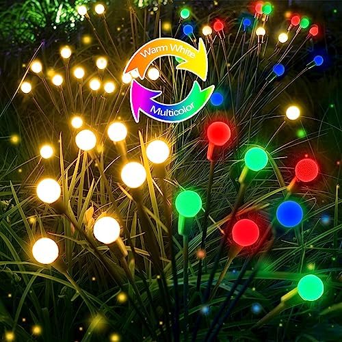 6-Pack Solar Garden Lights, 48 LED Firefly Lights Solar Outdoor (Sway by Wind), Waterproof Swaying Solar Lights for Outside Fairy Garden Decor Yard Patio Pathway Landscape Decorations (Warm White)