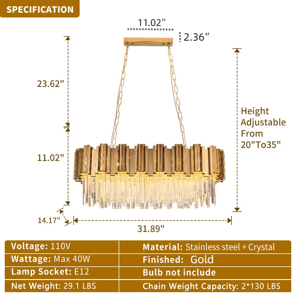 Modern K9 Crystal Pendant Lighting, Round Gold Crystal Chandelier Contemporary Luxury Pendant Ceiling Lighting Fixture for Dining Living Room Kitchen Island, Antique Gold