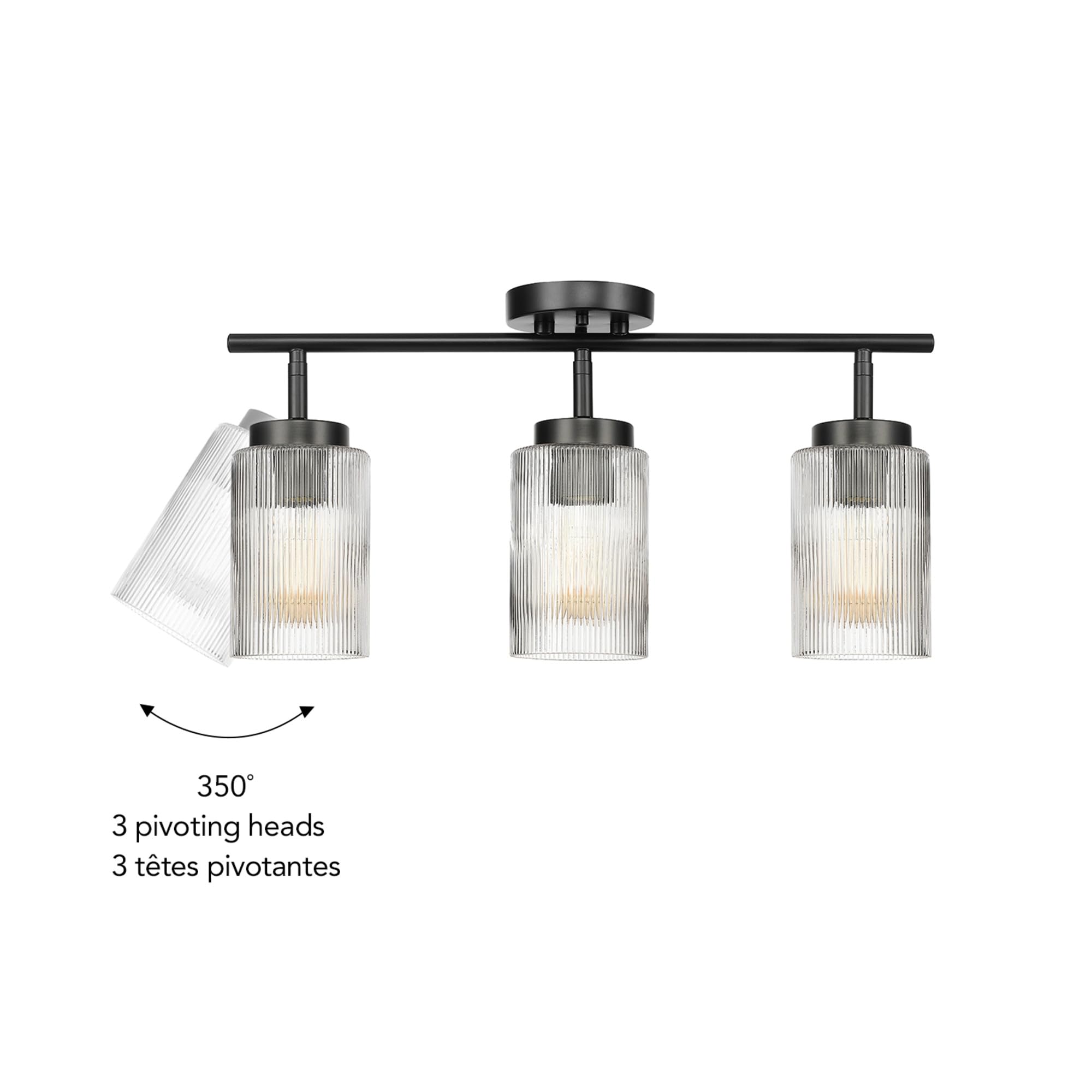 3-Light Track Lighting, Brushed Nickel, Clear Glass Shades, Silver, Bulb Not Included