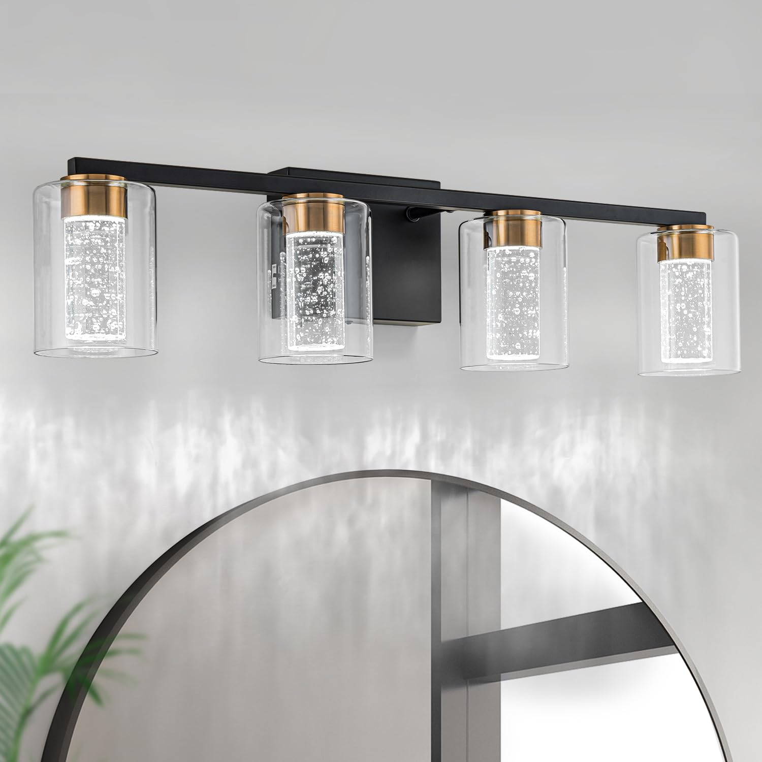 2-Light Brushed Nickel Vanity Light with 3 Color Modes (3000K/4000K/6000K), Eye Protection LED Bathroom Light Fixture, Dimmable Modern Wall Light Over Mirror with Clear Glass Shade