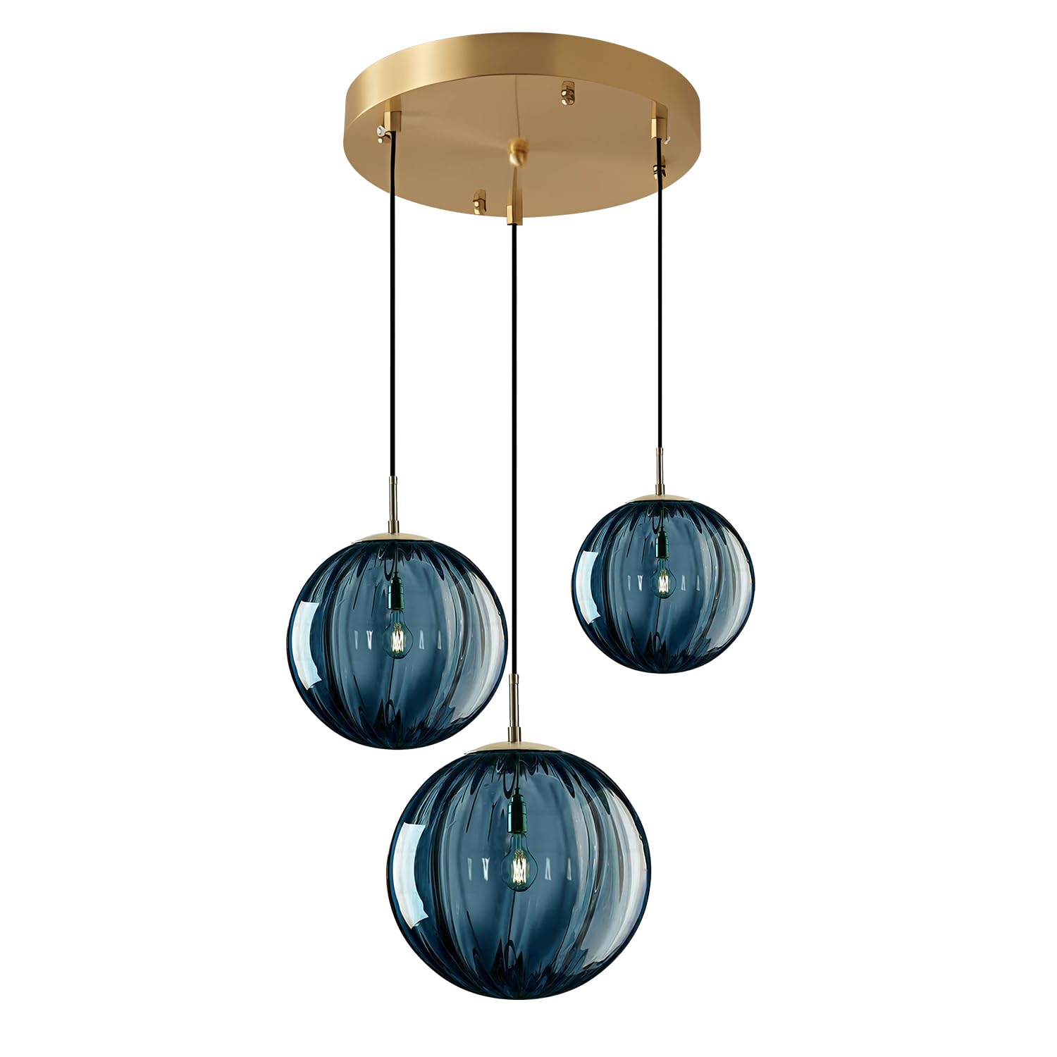 KCO Lighting Modern Gold 3 Light Hanging Pendant Light Large Smoke Glass Globe Cluster Chandelier Brush Brass Kitchen Island Light Fixture Nordic Multi Light Pendant Lighting