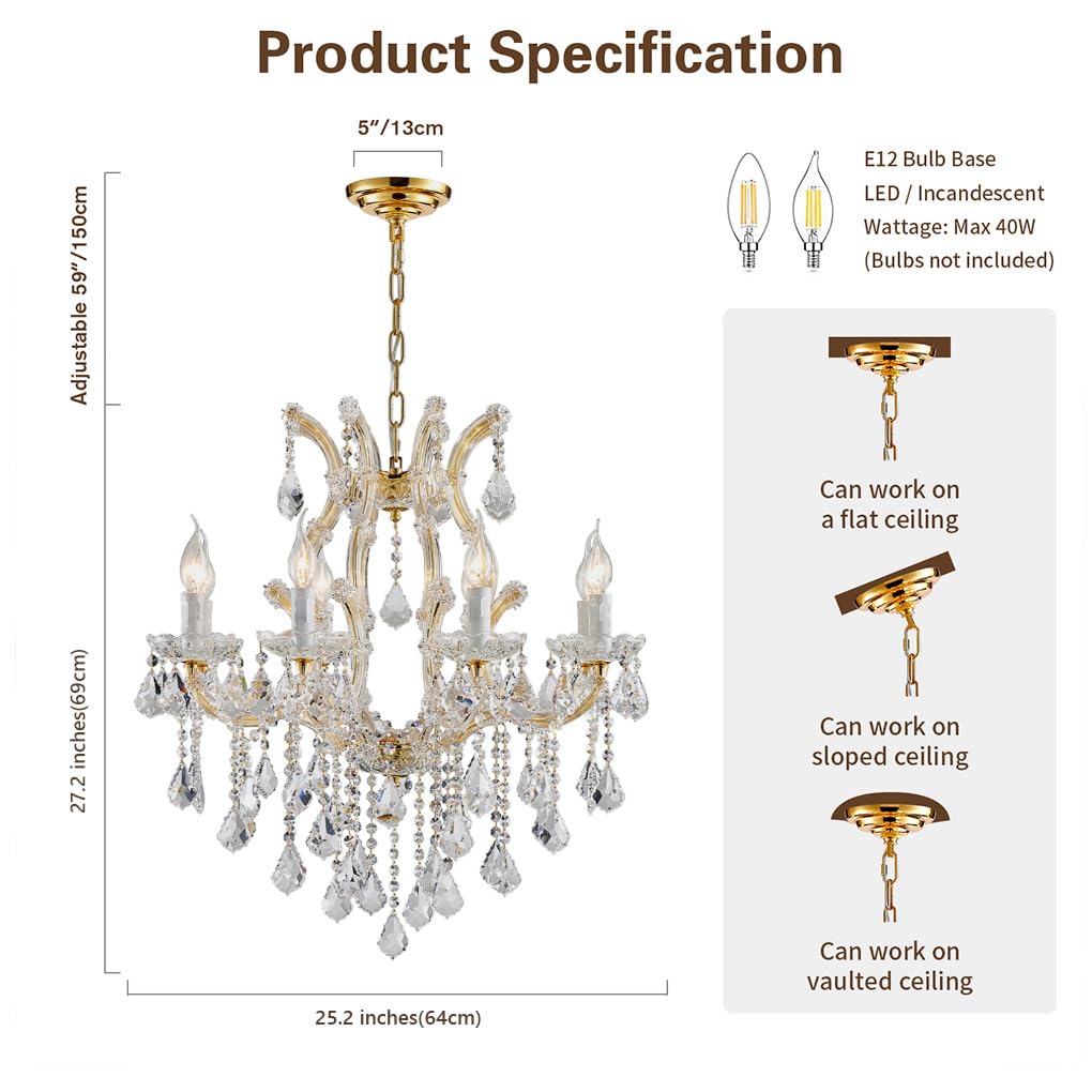 Large Gold Chandelier Light Fixtures - 36 Lights, 4 Layers Modern Crystal Chandeliers for Hotel, Lobby, Foyer, Entrance Hall, Staircase