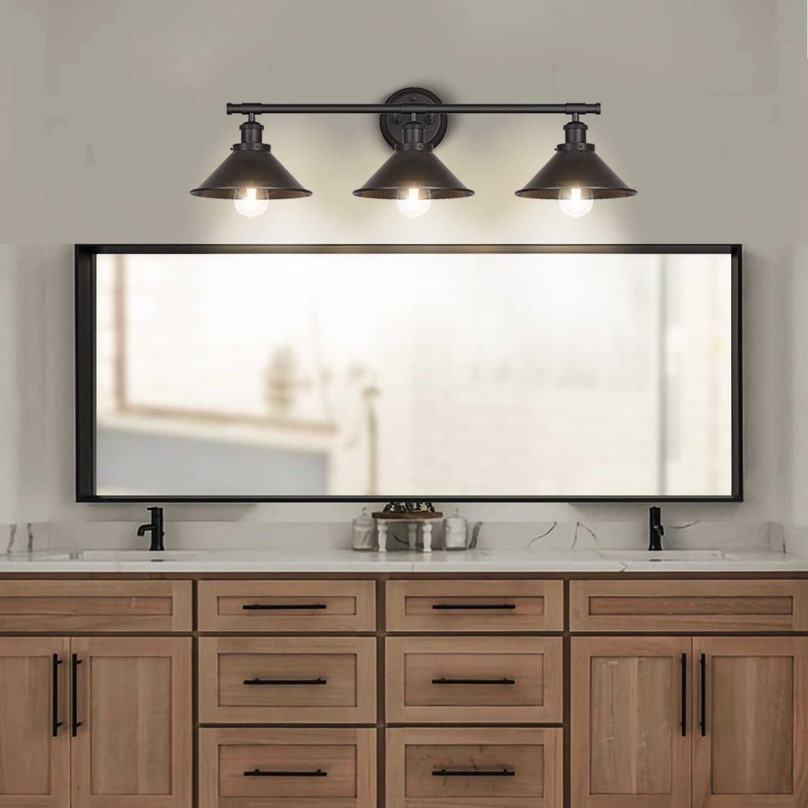 Black 2-Light Vanity Wall Sconce Lighting, Farmhouse Bathroom Wall Light Fixtures Over Mirror, Industrial Rustic Indoor Bathroom Vanity Lights for Cabinet Dressing Table Living Room