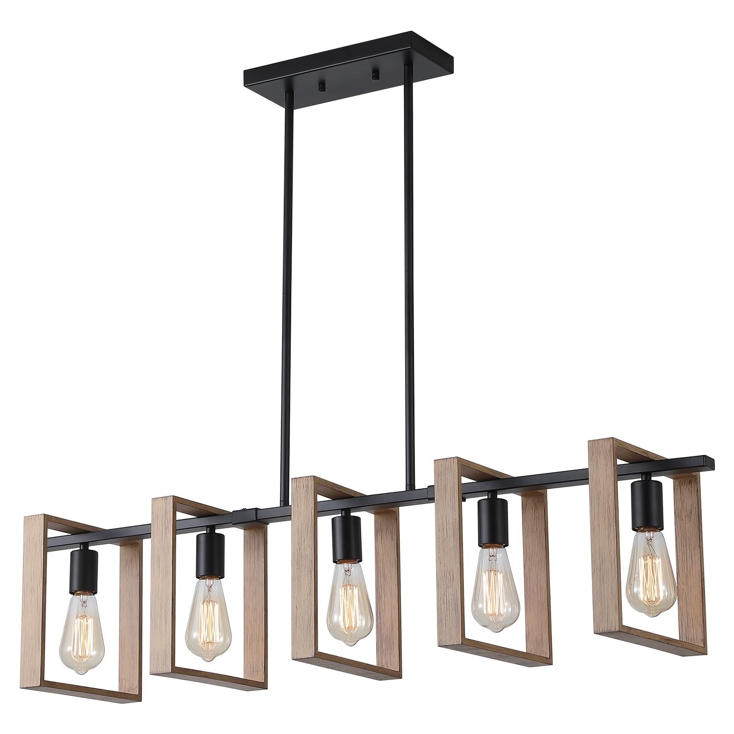 9MMML 3 Lights Kitchen Island Lighting, Modern Rectangle Linear Pendant Light, Black Frame+ Gold Socket Chandelier for Dining &Living Room Foyer Entryway Hallway,E26,Height Adjustable.