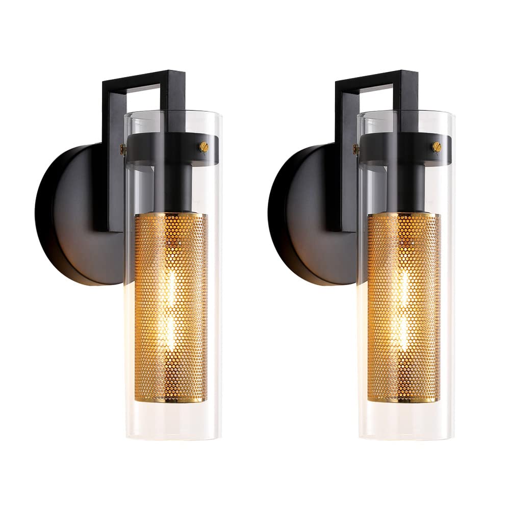 Brushed Gold LED Wall Sconces Set of 2 with Warm White Light