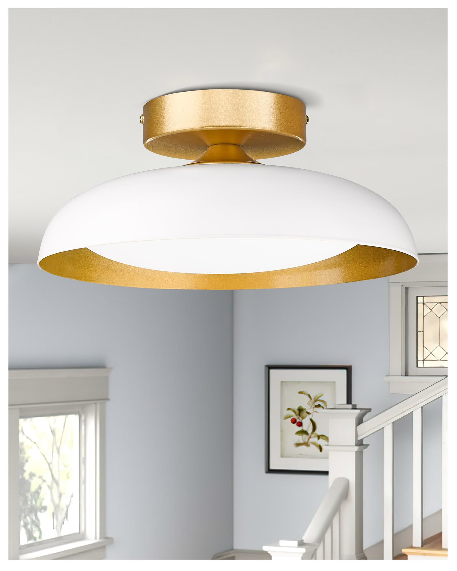 Gold Ceiling Light, 12 Inch LED Semi Flush Mount Ceiling Light Fixture, 12W/700Lm Ceiling Lights for Kitchen, Bathroom, Hallway, 3000K/4000K/6000K Adjustable, KDCL01-GD