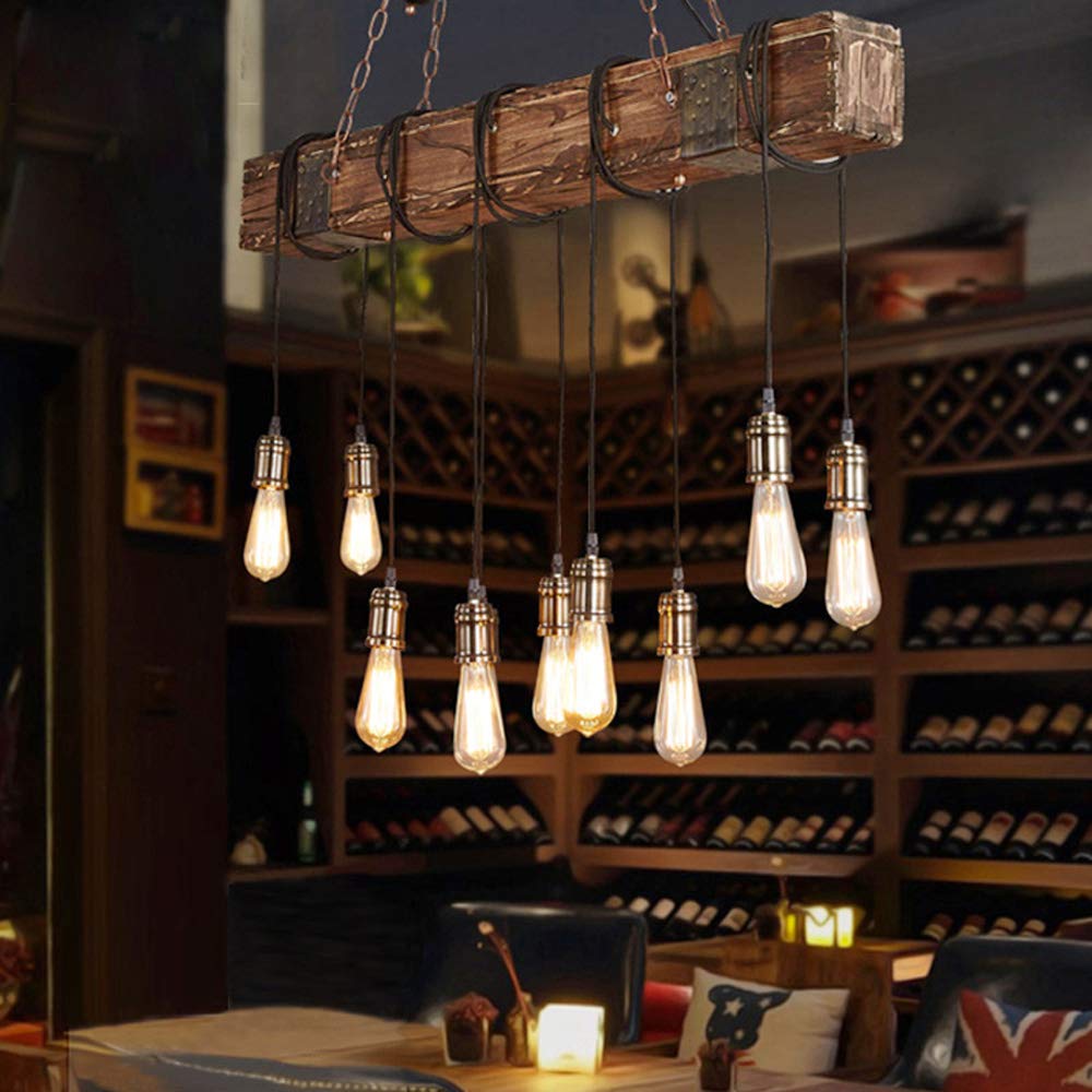 TFCFL 6 Lights Industrial Vintage Hanging Pendant Light Wooden Chandelier Ceiling Light Retro Wooden Light Suspension Lighting Fixture Retro Loft Lantern Chandelier Lights Handmade Lighting Products