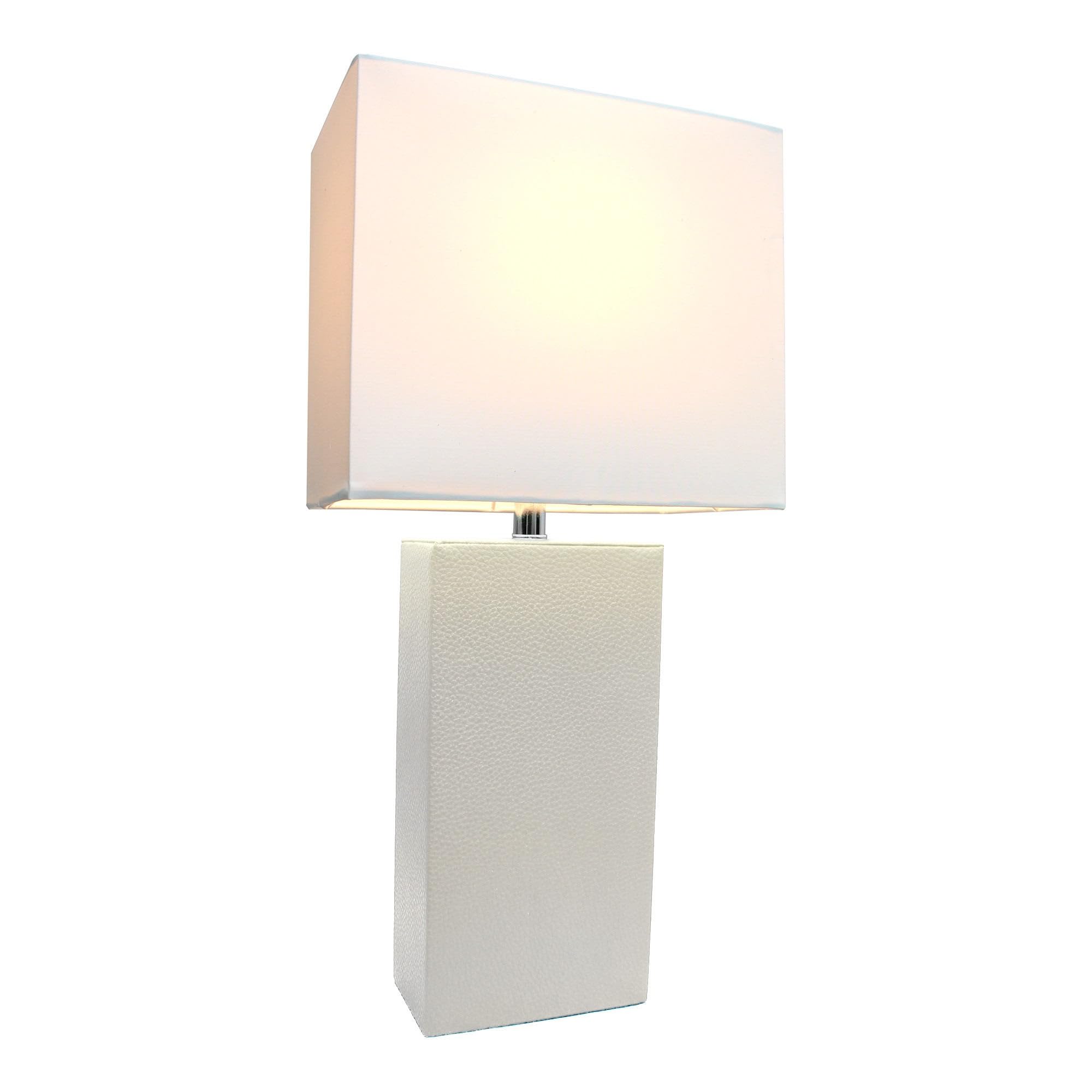 Modern Leather Table Lamp with White Fabric Shade, Gray (Pack of 1)