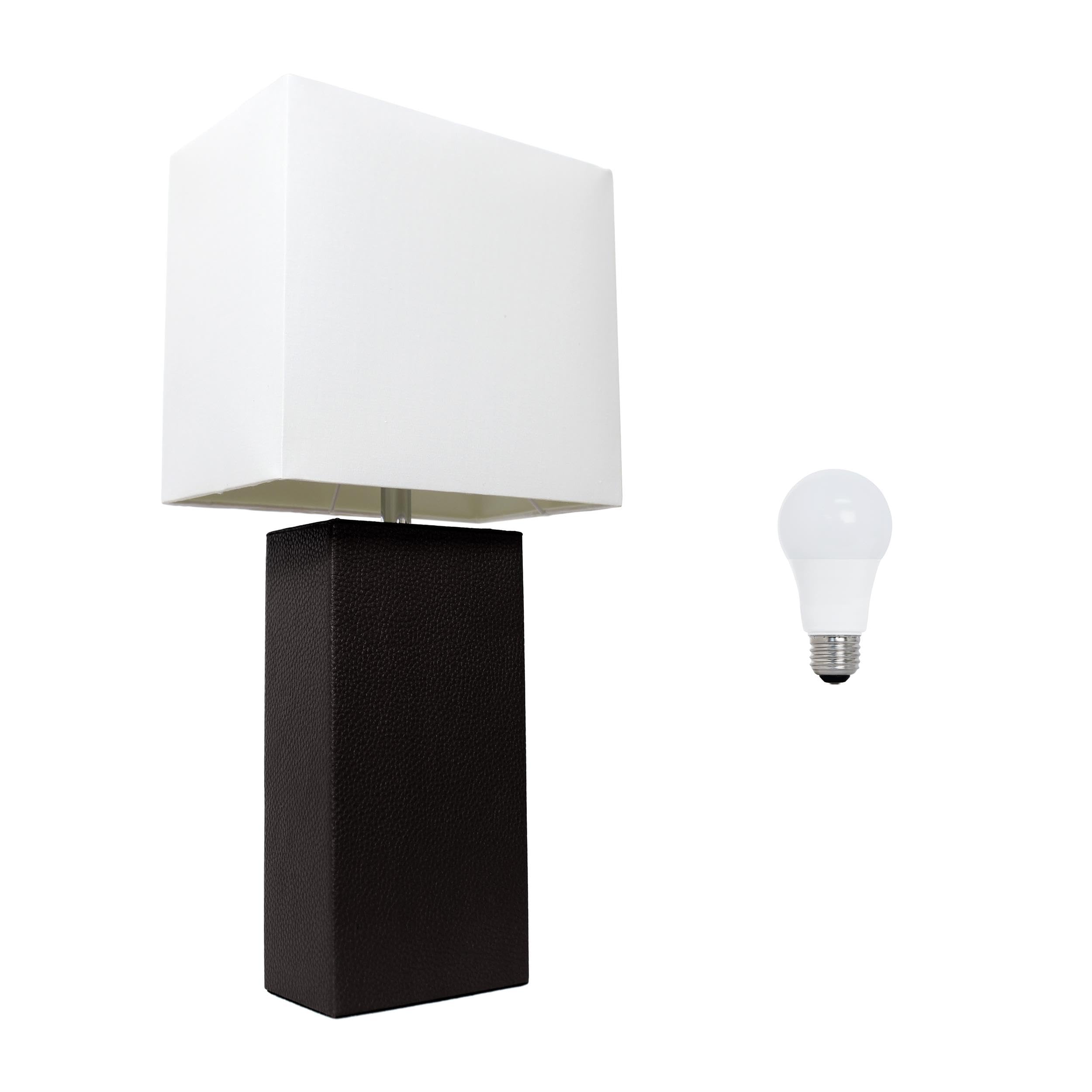 Modern Leather Table Lamp with White Fabric Shade, Gray (Pack of 1)