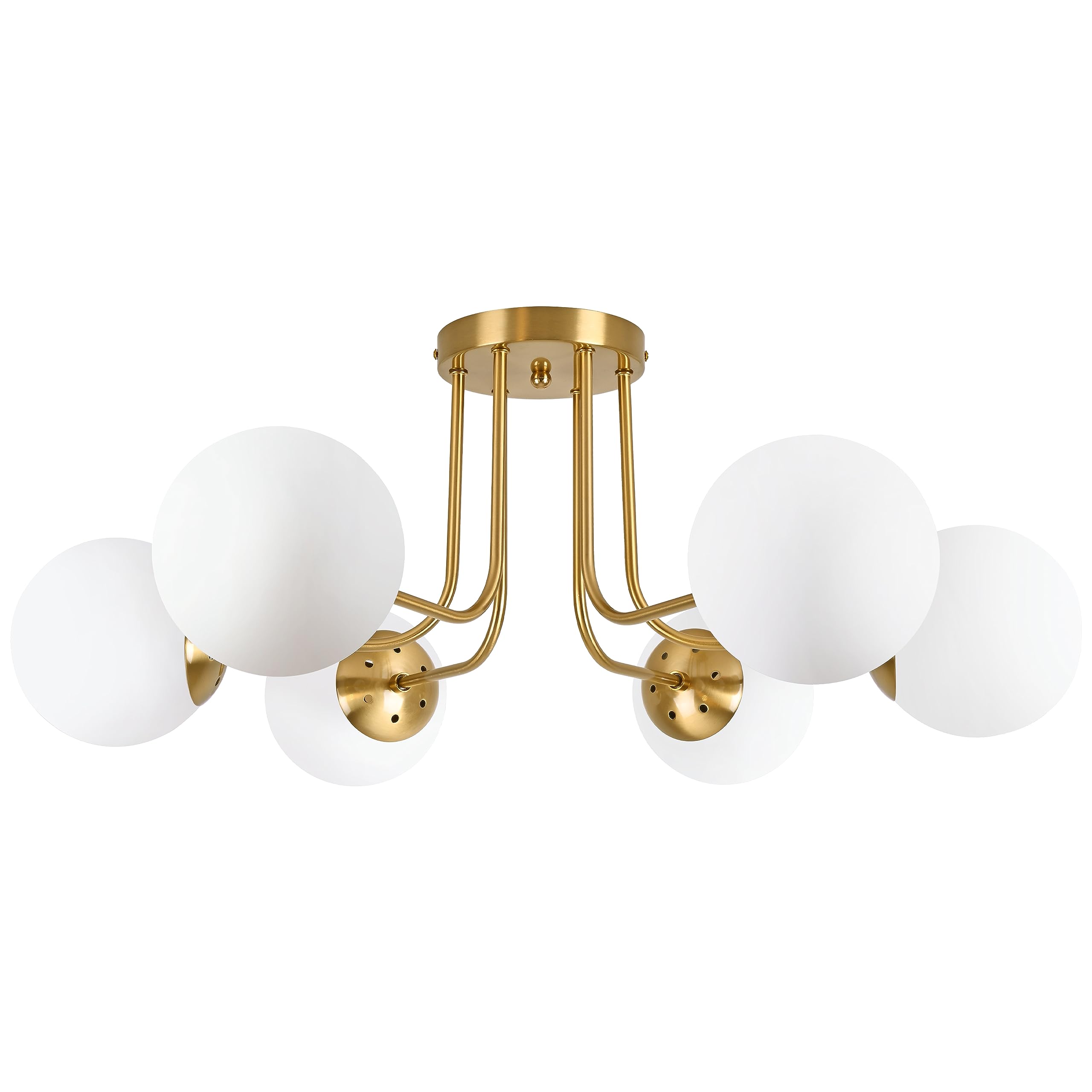 KoKo&Yukina 3-Light Semi Flush Mount Ceiling Light Globe Ceiling Light Mid Century Ceiling Light with Opal Milk Glass Globe & Brushed Brass for Bedroom Hallway Entryway Kitchen Living Room-Bulb Incl