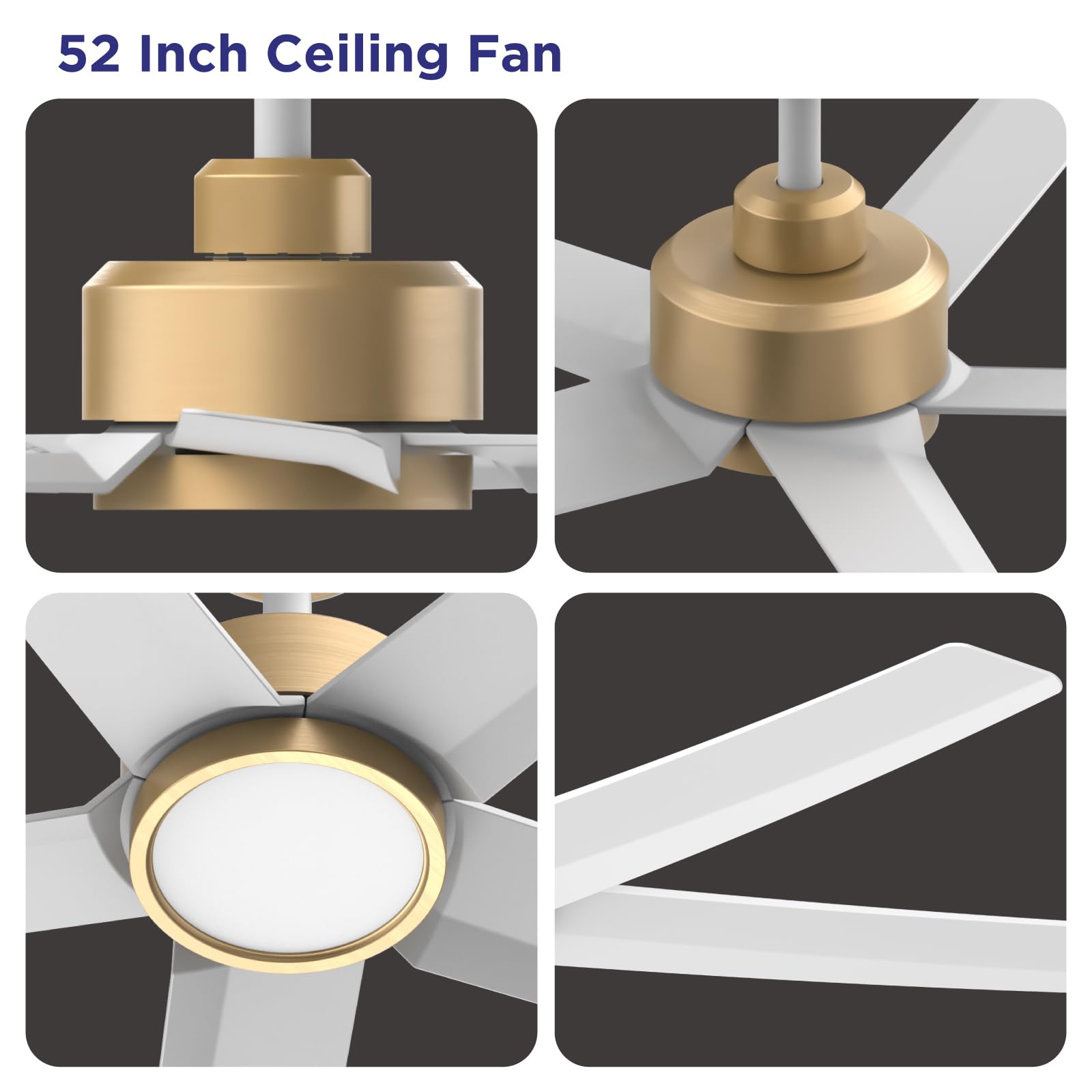 Ceiling Fans with Lights, 52 inch Black Ceiling Fan with Light and Remote Control, 3CCT, Quiet DC Motor, 5 Blades Modern Ceiling Fan for Living Room Farmhouse Bedroom