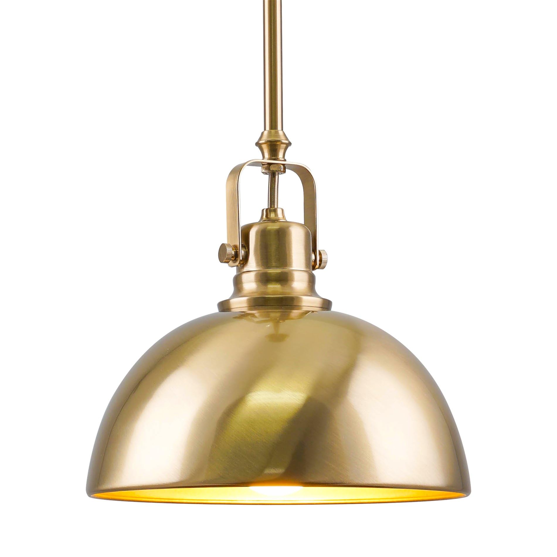 9" Contemporary Industrial Pendant Light, Adjustable Length + Shade Swivel Joint, Brushed Brass Finish