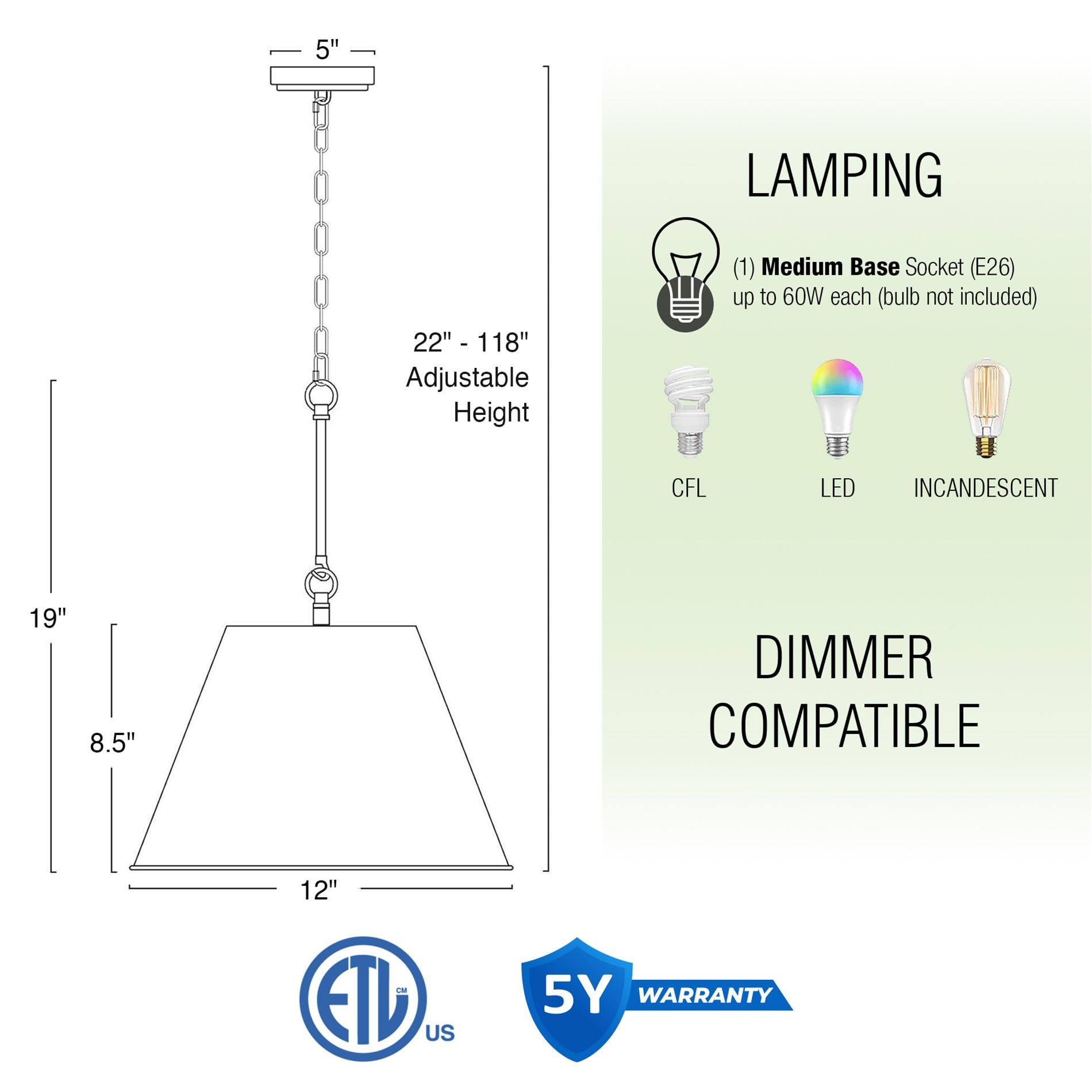 Modern Industrial Pendant Light + Metal Empire Shade, Adjustable Hanging Height, Warm Brass Finish