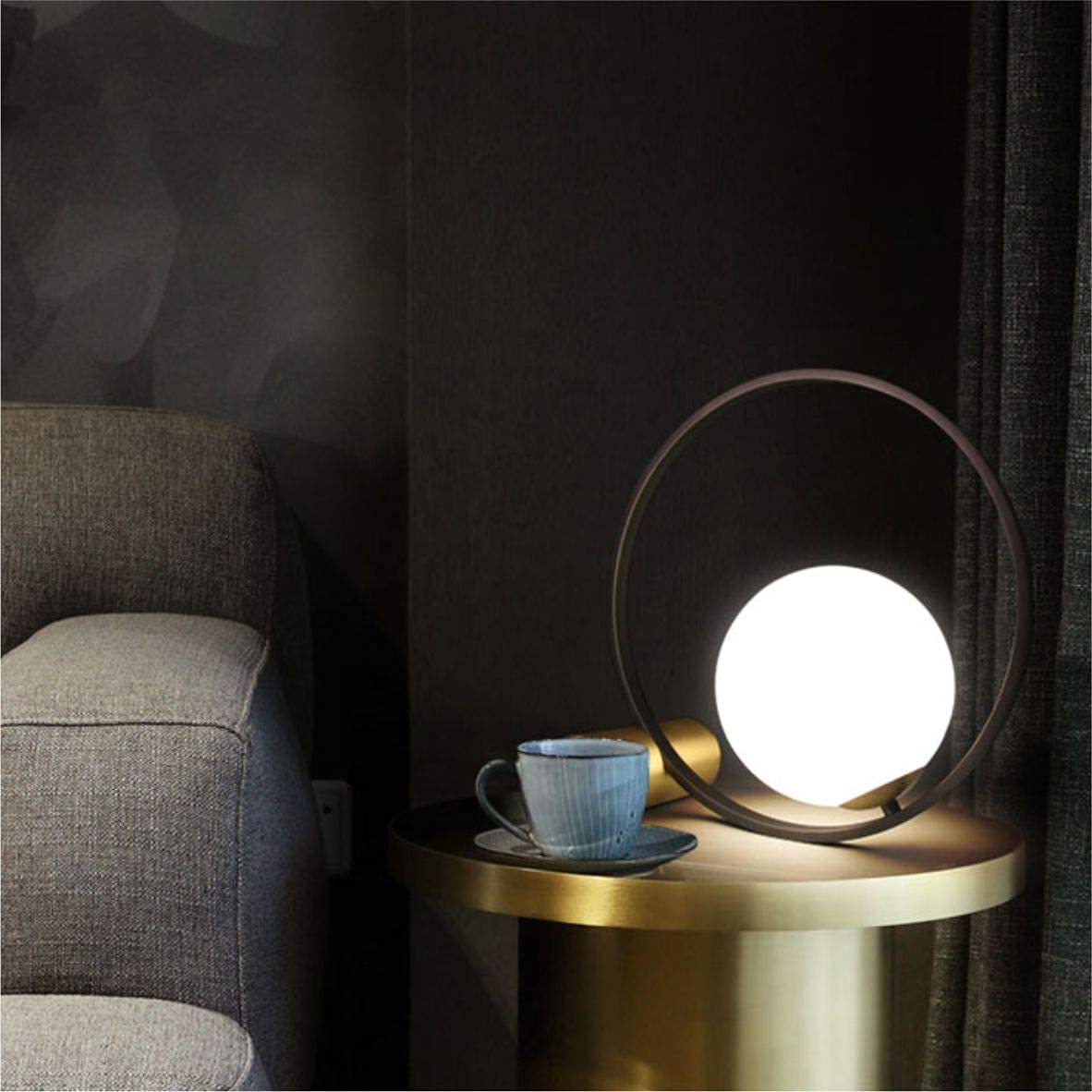 Modern Bedside Night Lamp Mini Gold Table Light Metal Brass Finished Bedside Desk Lamp with Milky White Shade for Living Room Bedroom (Bronze, Oval)