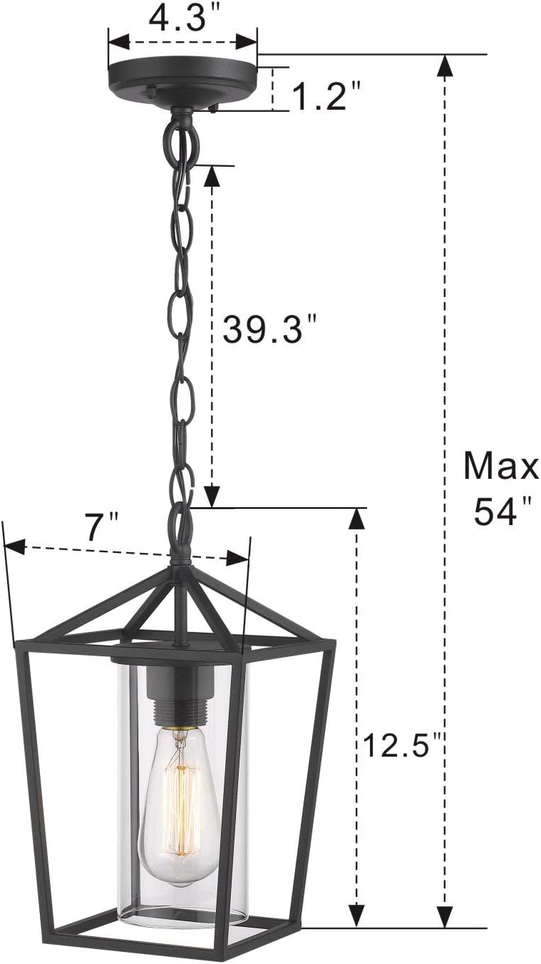 Modern Outdoor Pendant Light, 1-Light Outdoor Hanging Lantern Light in Balck Finish with Clear Glass, 20065H BK