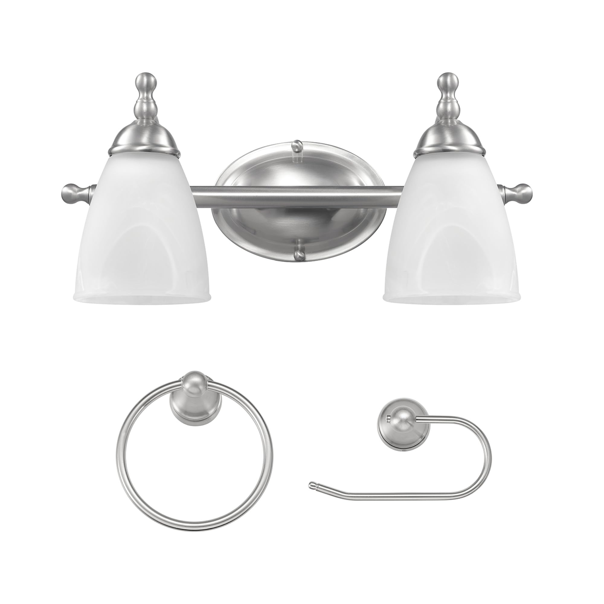 3-Light Vanity All-in-One Bathroom Set, 5 Piece Brushed Steel Finish, 70, Bulb Not Included