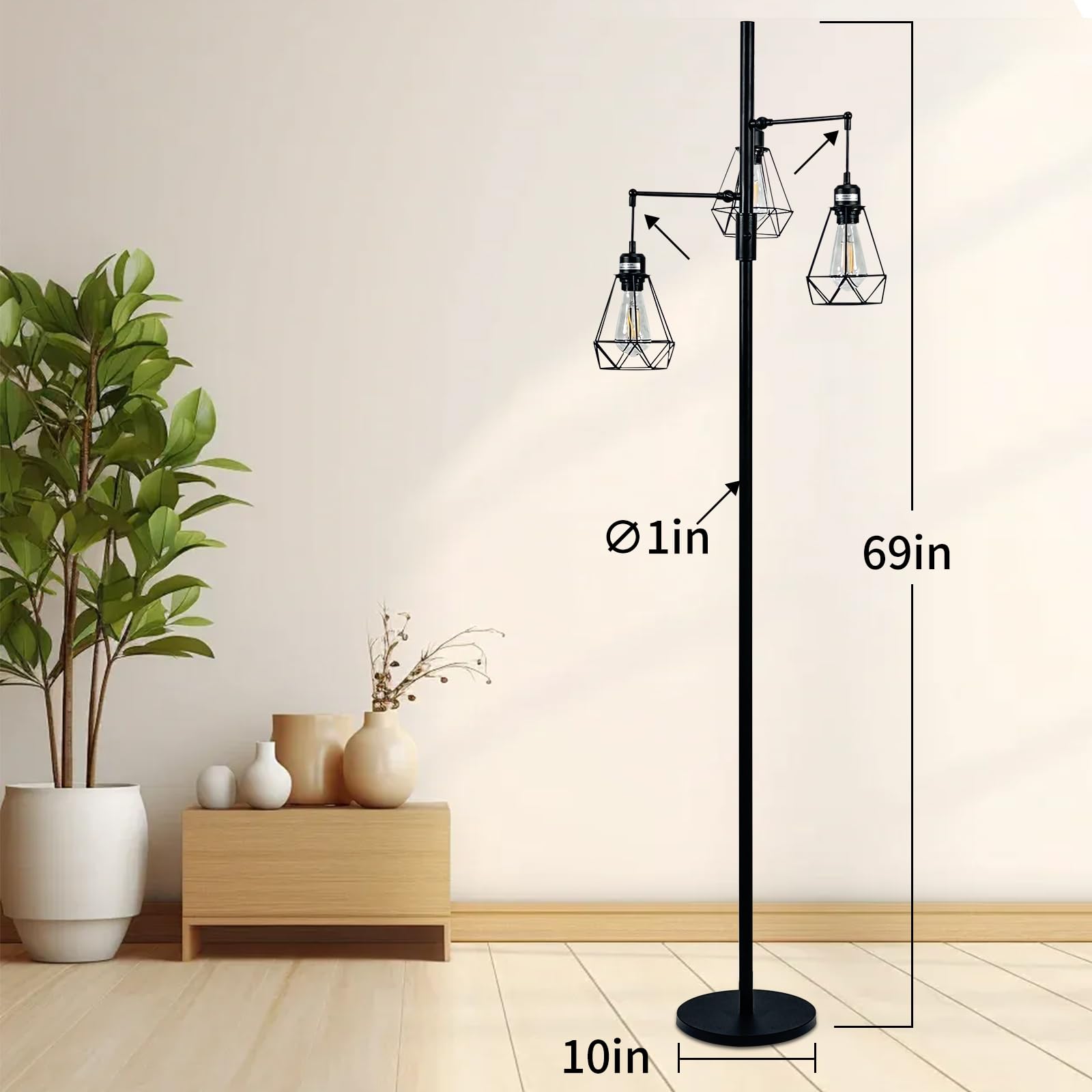 66''Floor Lamp,9W LED Edison Bulbs Included Nordic Design Standing Lamp with Foot Switch with Pleated Shade, Tall Floor Lamp Reading for Living Room Bedroom Office Classroom Dorm Room