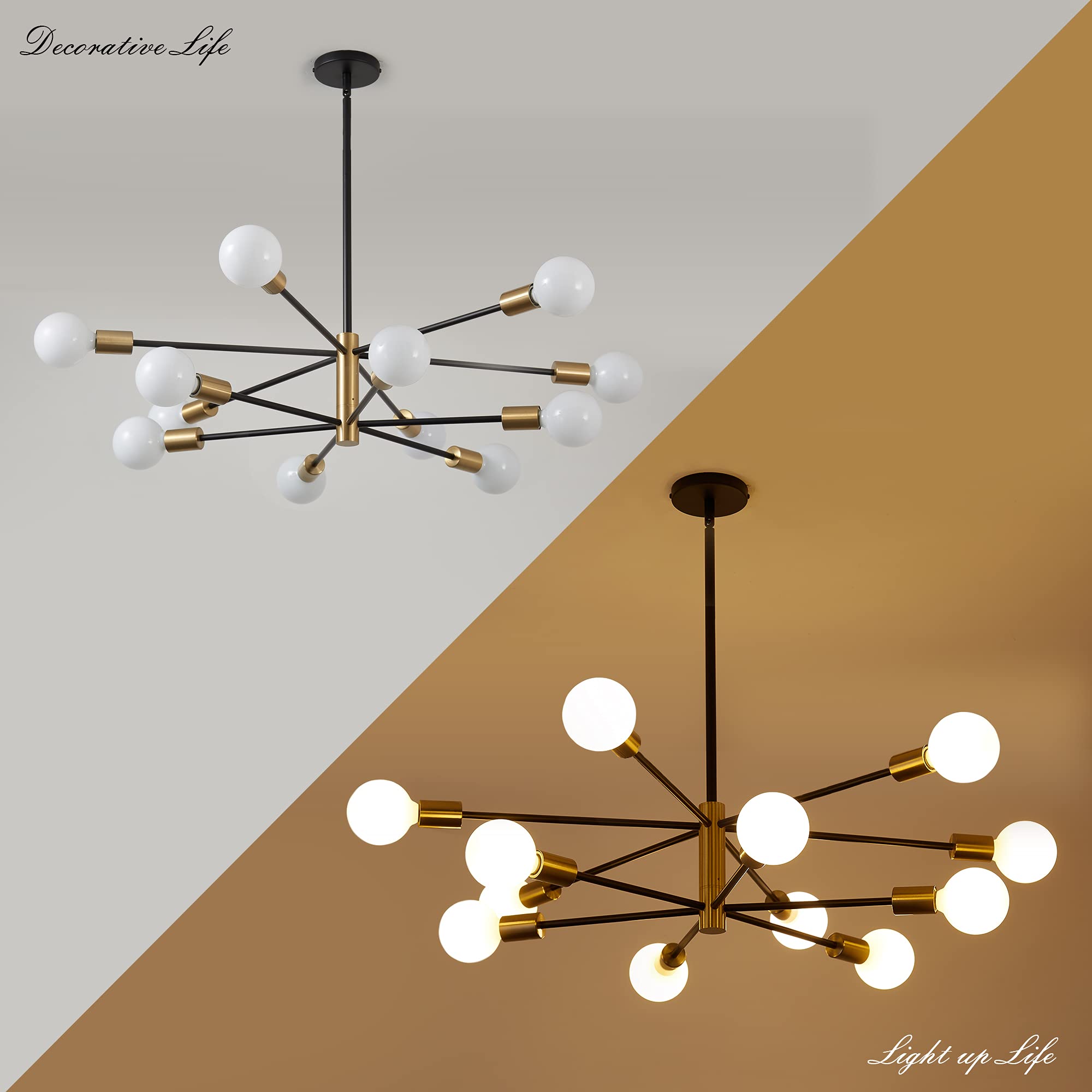 Sputnik Chandelier Modern Gold Chandelier 6-Light E26 Mid Century Ceiling Light Fixture Height Adjustable Hanging Pendant Lighting for Dining Room Kitchen Island Bedroom Office