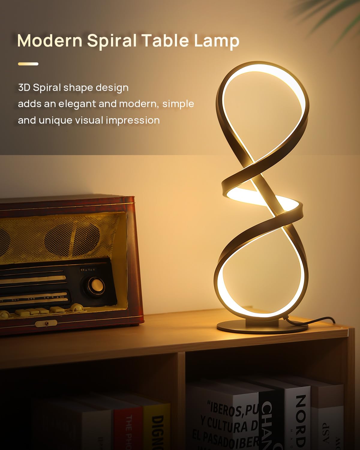 Modern Desk Lamp, LED Touch Dimmable Spiral Table Lamp, 3 Color Temperature Contemporary Nightstand Lamp, Unique Bedside Lamp for Living Room, Bedroom, Cool Lamps for Ideal Gift, Gold