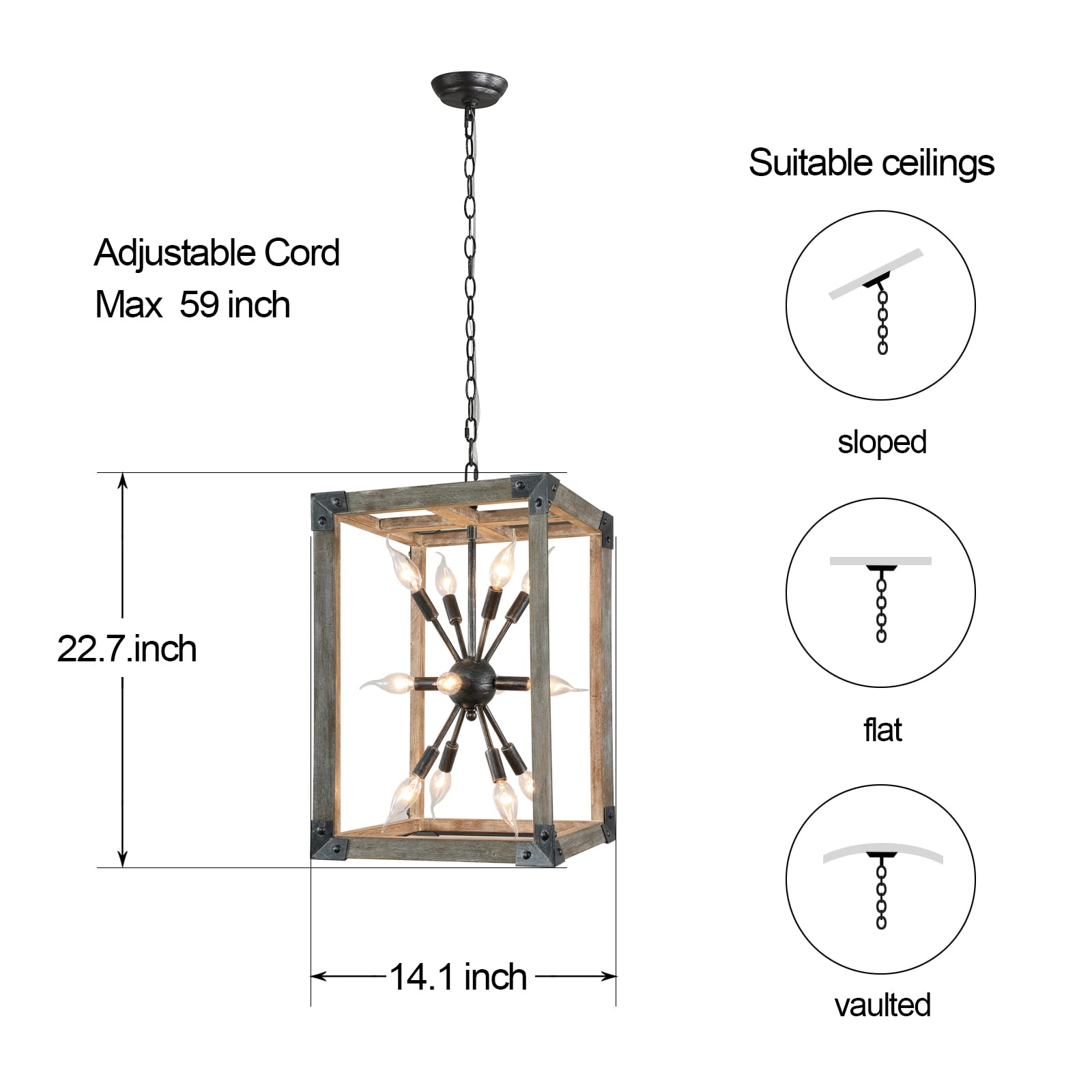 2024 New Antique Wood Farmhouse Chandelier, 4 Light Vase Shape Distressed French Country Wooden Pendant Light, Coastal Hanging Rustic Orb Chandeliers for Dining Room Kitchen Island Bedroom Foyer Entry