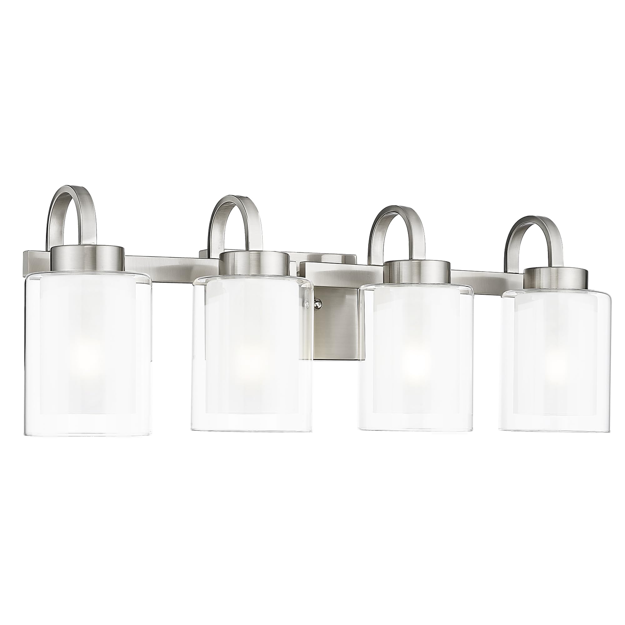 3-Light Bathroom Vanity Light, Brushed Nickel Vanity Light Over Mirror, Farmhouse Wall Sconces with Dual Glass Shade, Modern Wall Lamp for Bathroom Hallway Living Room