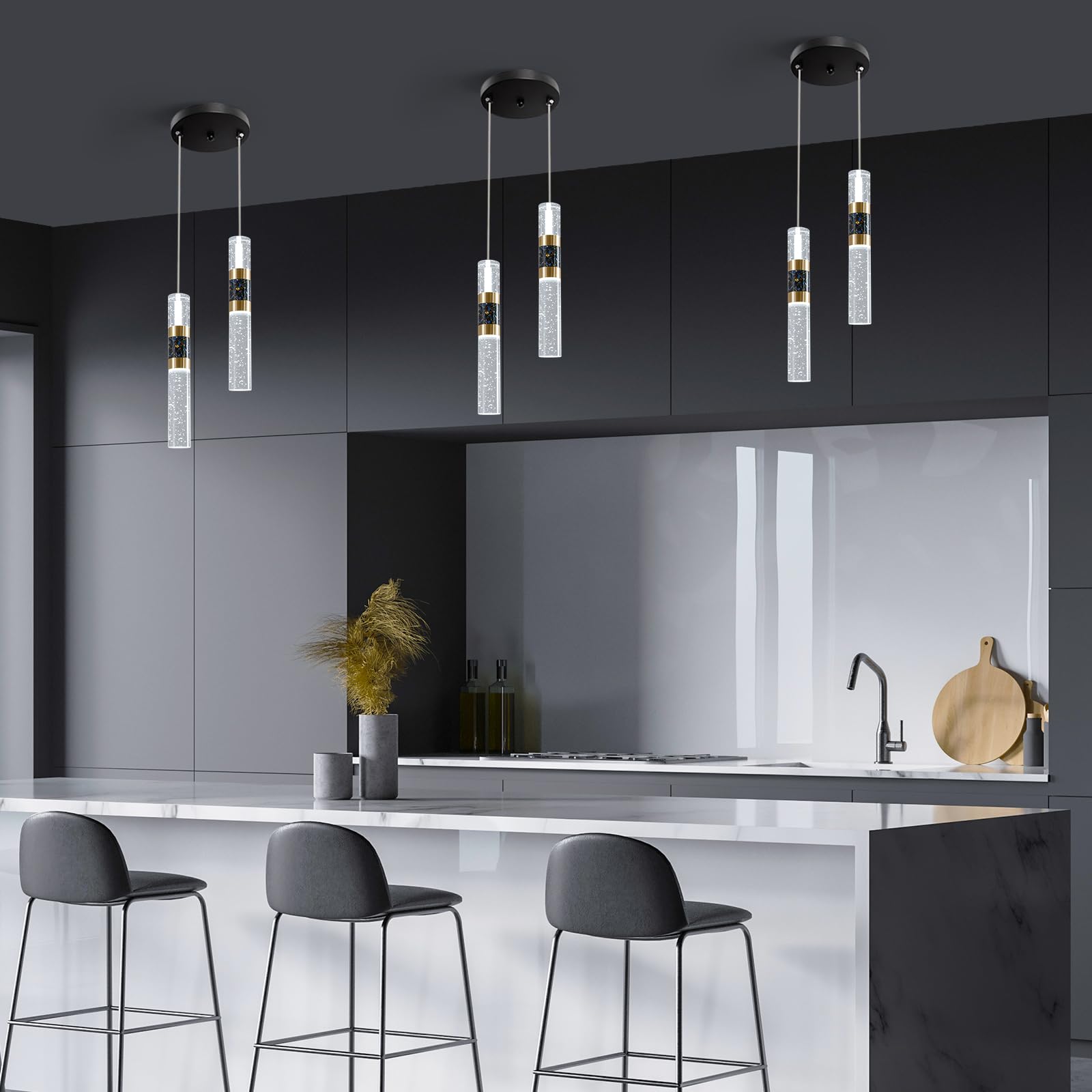 3-Light LED Pendant Lights Kitchen Island, 3-Light Cluster Pendant Lighting, Dimmable LED Modern Pendant Lights Kitchen Island, Pendant Lighting for Dining Room Table