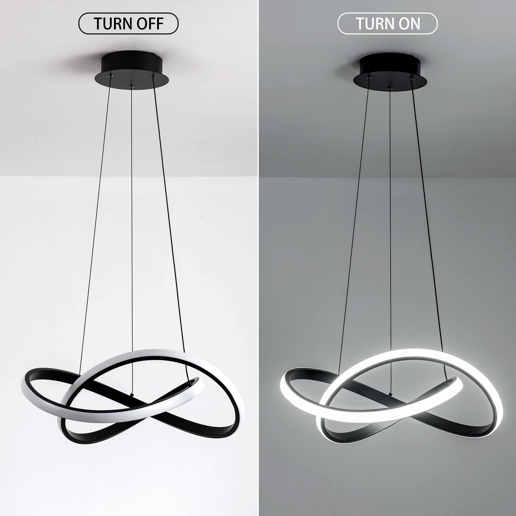 Modern LED Chandelier, LED Pendant Light in Wood Finish, Adjustable Height Chandeliers with Irregular Ring, Modern Chandeliers for Dining Room Kitchen Island Living Room Bedroom, 6000K Daylight