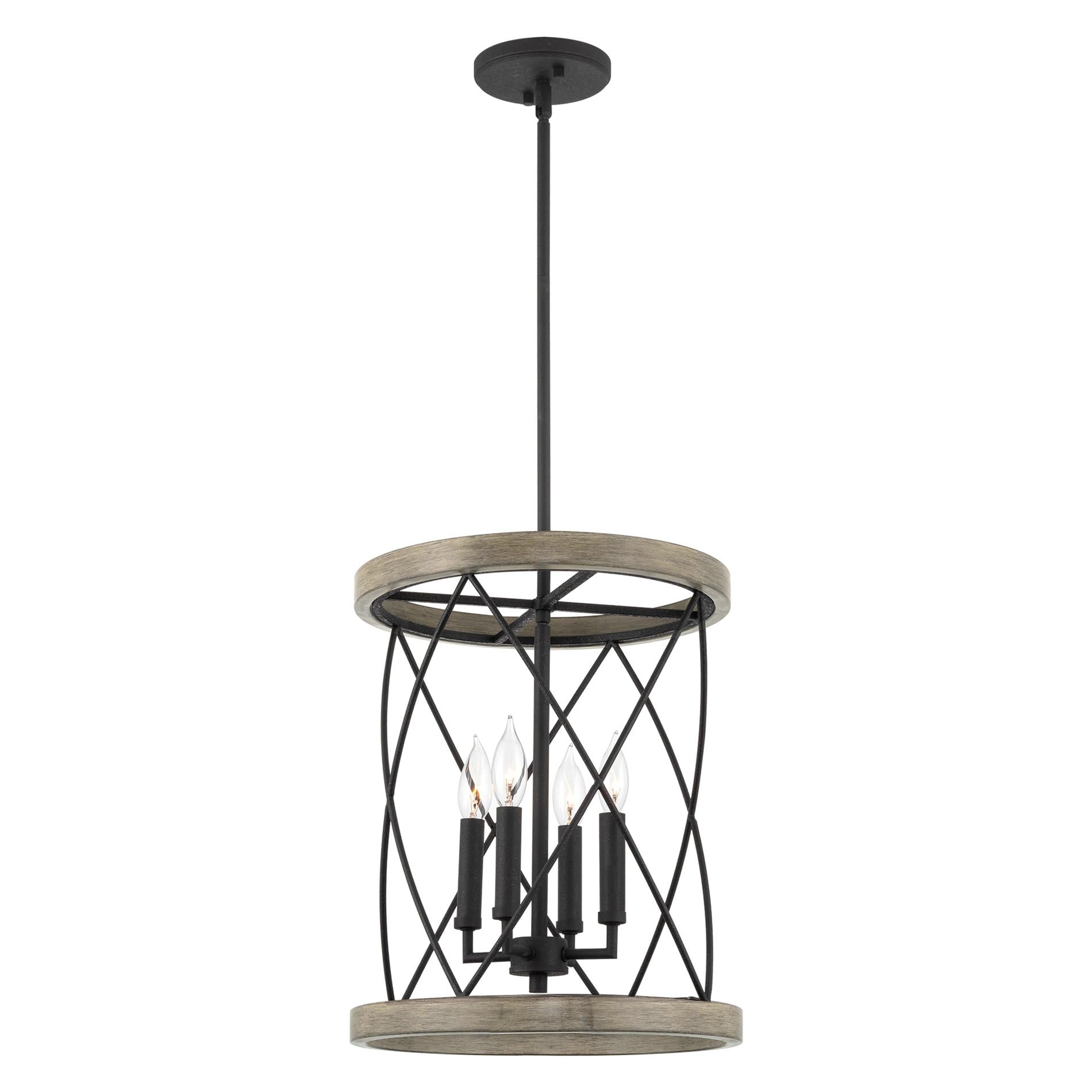 Eleanor 27" Traditional 3-Light Chandelier, Cylinder Foyer Pendant Light, Adjustable Height, Antique White Finish