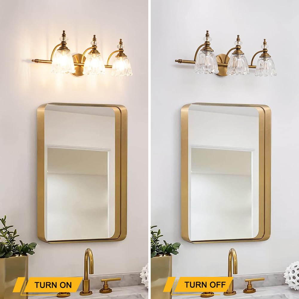 Vintage Brass Wall Sconces Set of Two, Brushed Gold Bathroom Vanity Light Fixtures, G9 Bulbs Bathroom Sconces Set of 2, Glass Wall Lights for Bathroom, Bedroom,Hallway