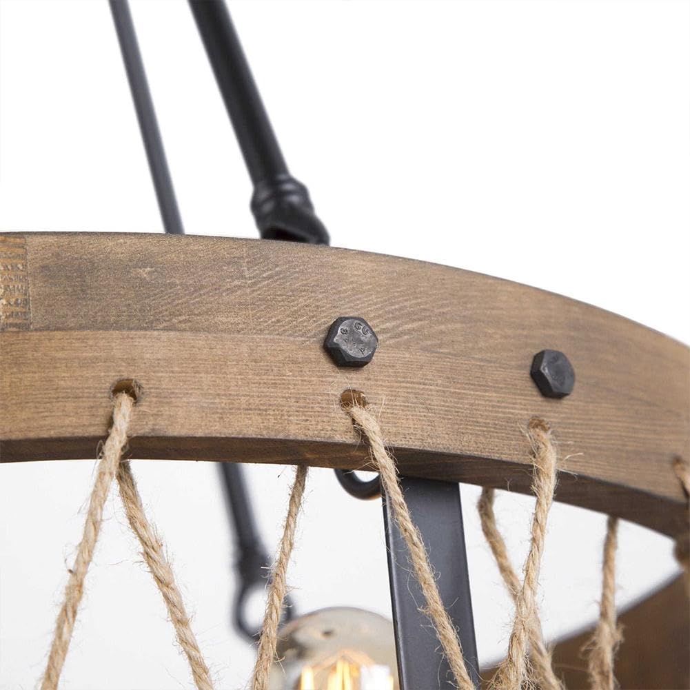 8 Lights Industrial Retro Wooden Chandelier Pendant Light Island Hanging Ceiling Fixture Vintage Farmhouse Wood Light Adjustable Chain for Home Cafe Bar Restaurant (39.4")