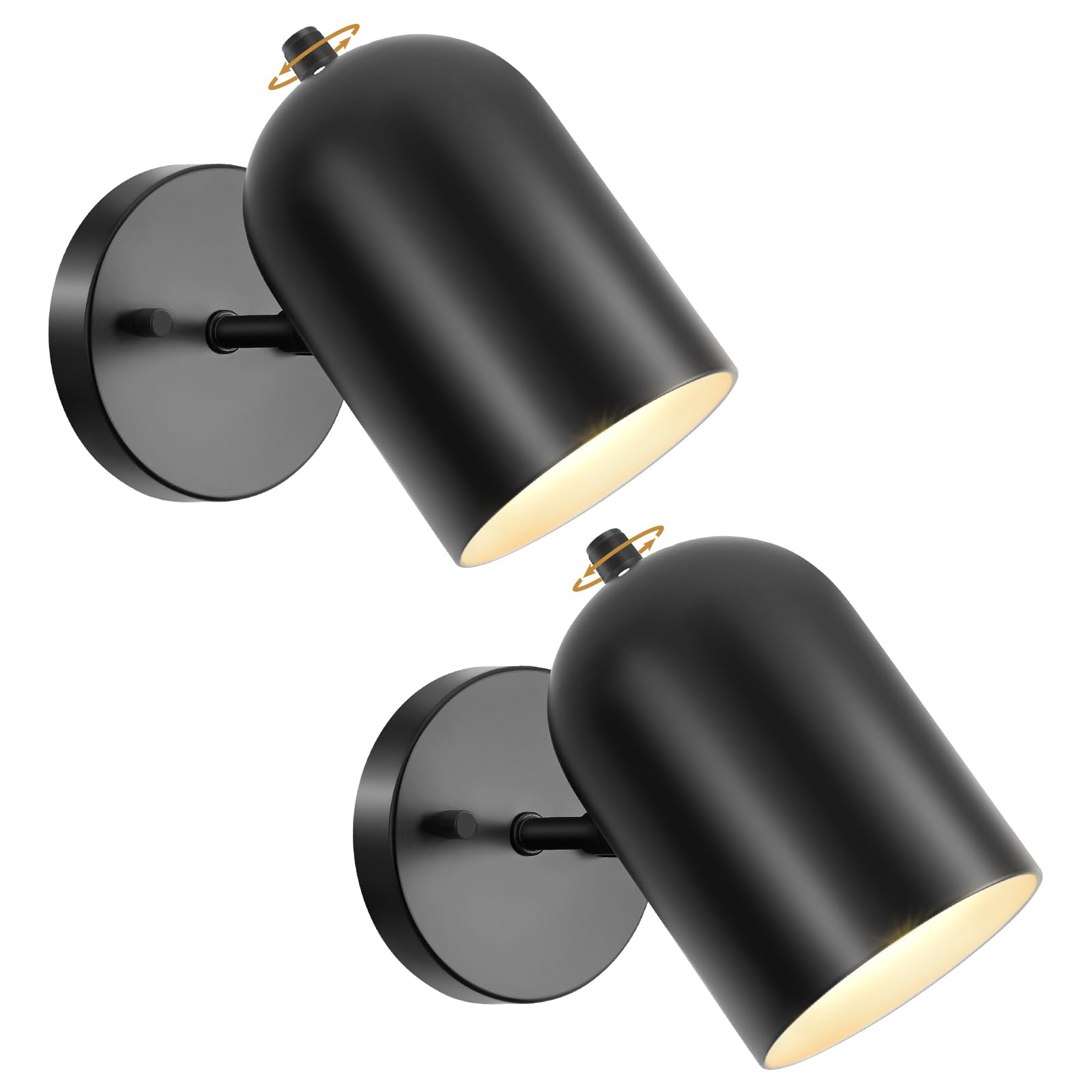 Wall Sconces Set of 2, Matte Black Vanity Lights for Bathroom, Modern Wall Light Fixtures with Rotary Switch, Wall Mount Light with Frosted Glass, Farmhouse Wall Lamp for Bedroom Mirror Living Room